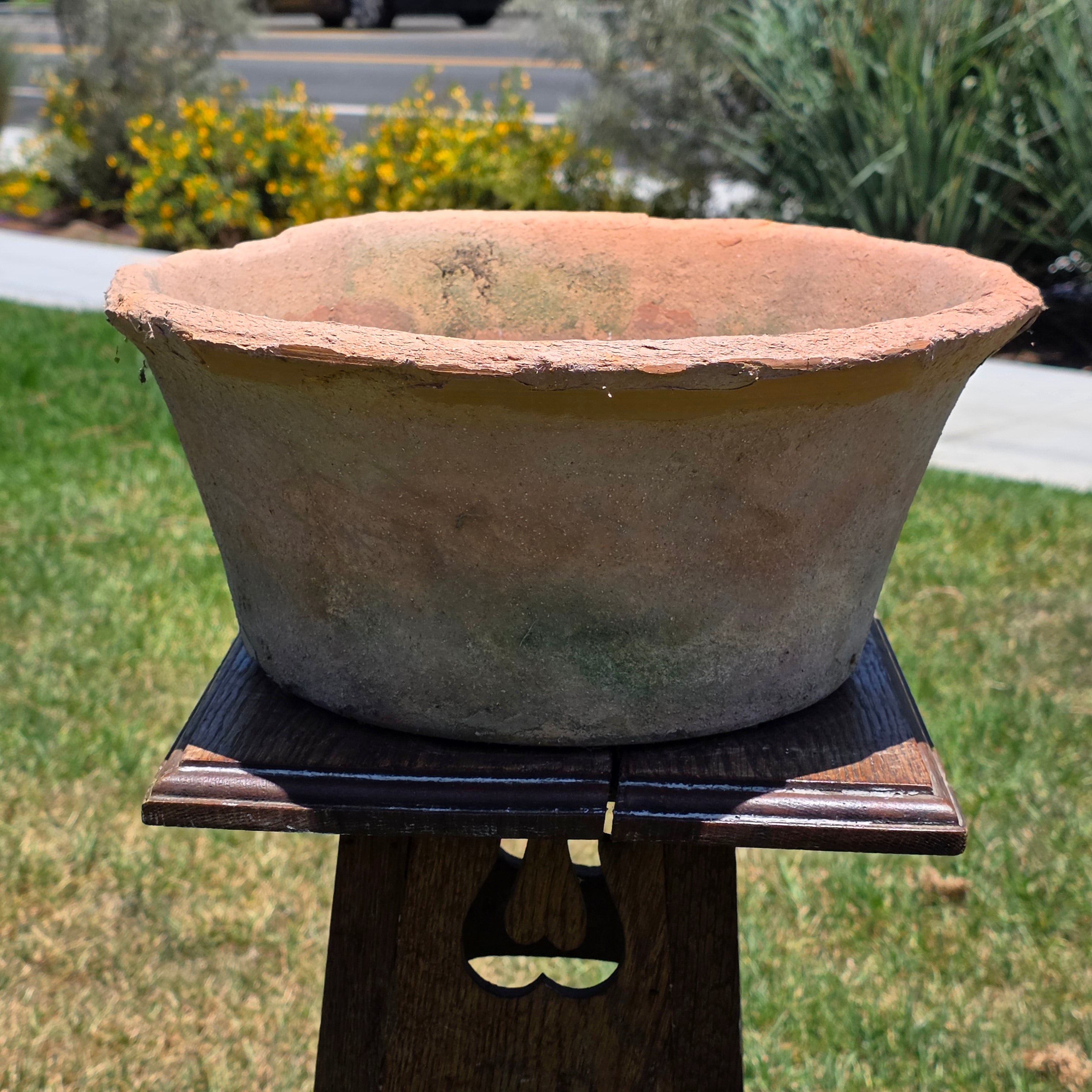 Vintage Terracotta Planter Pot Large Shallow Bowl Weathered Rustic Shabby Italy