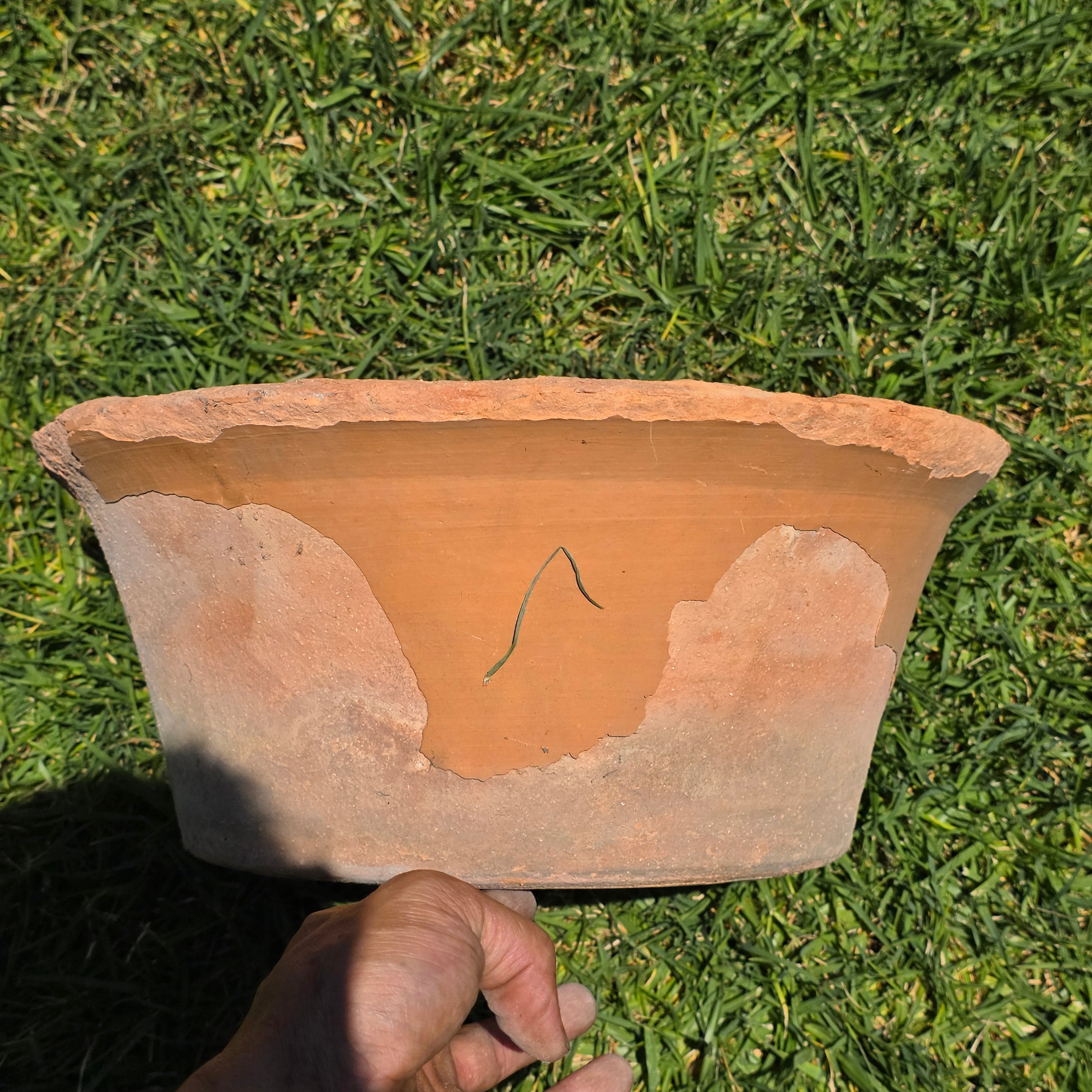 Vintage Terracotta Planter Pot Large Shallow Bowl Weathered Rustic Shabby Italy