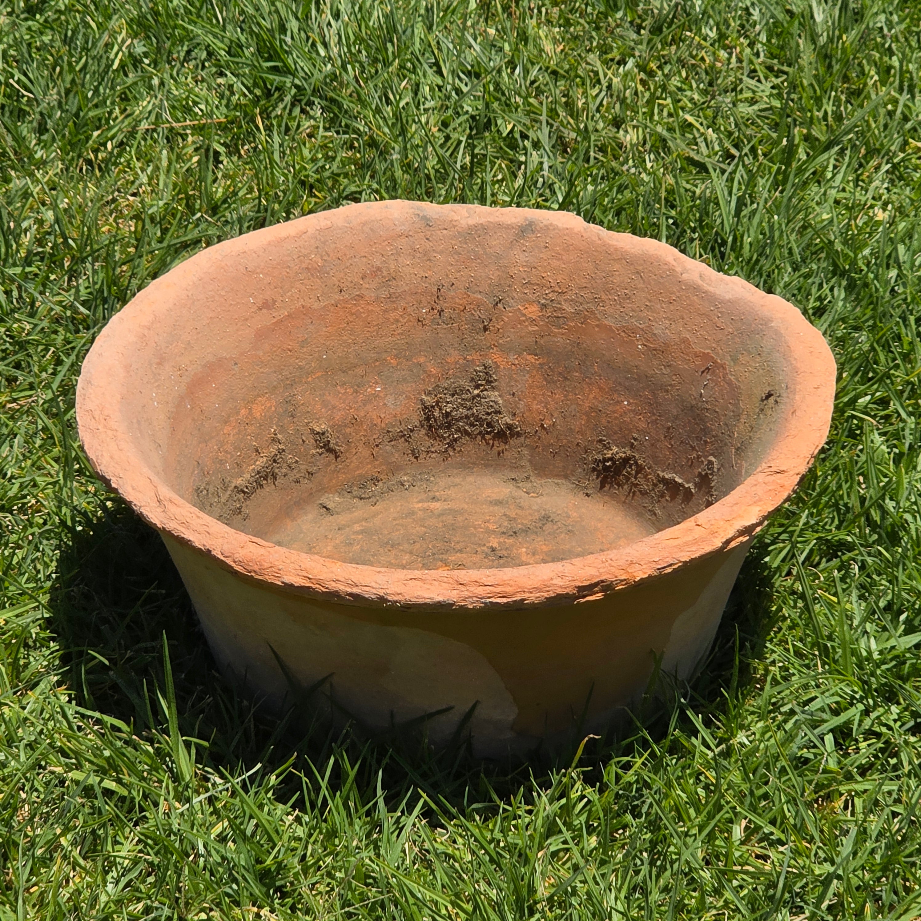 Vintage Terracotta Planter Pot Large Shallow Bowl Weathered Rustic Shabby Italy