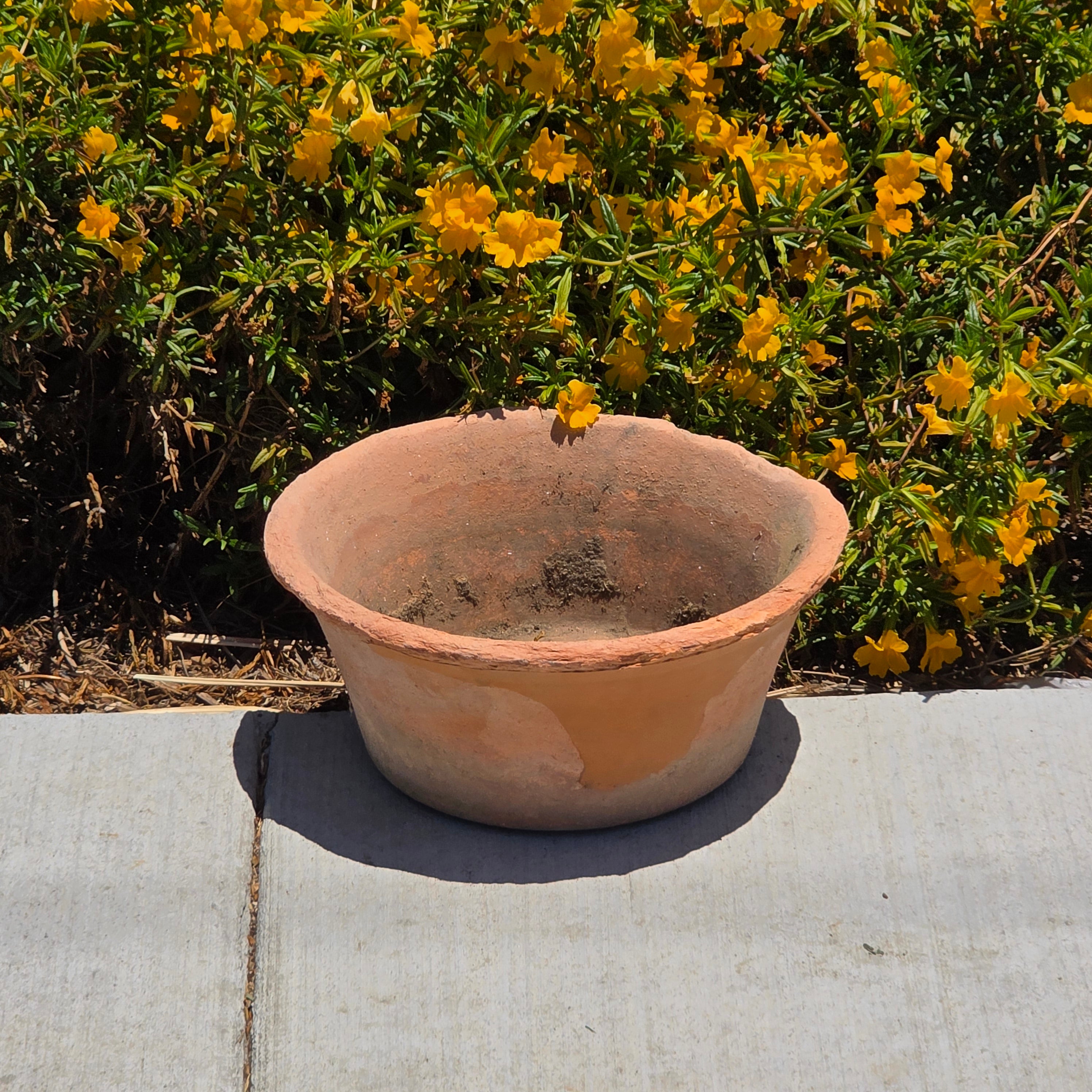 Vintage Terracotta Planter Pot Large Shallow Bowl Weathered Rustic Shabby Italy