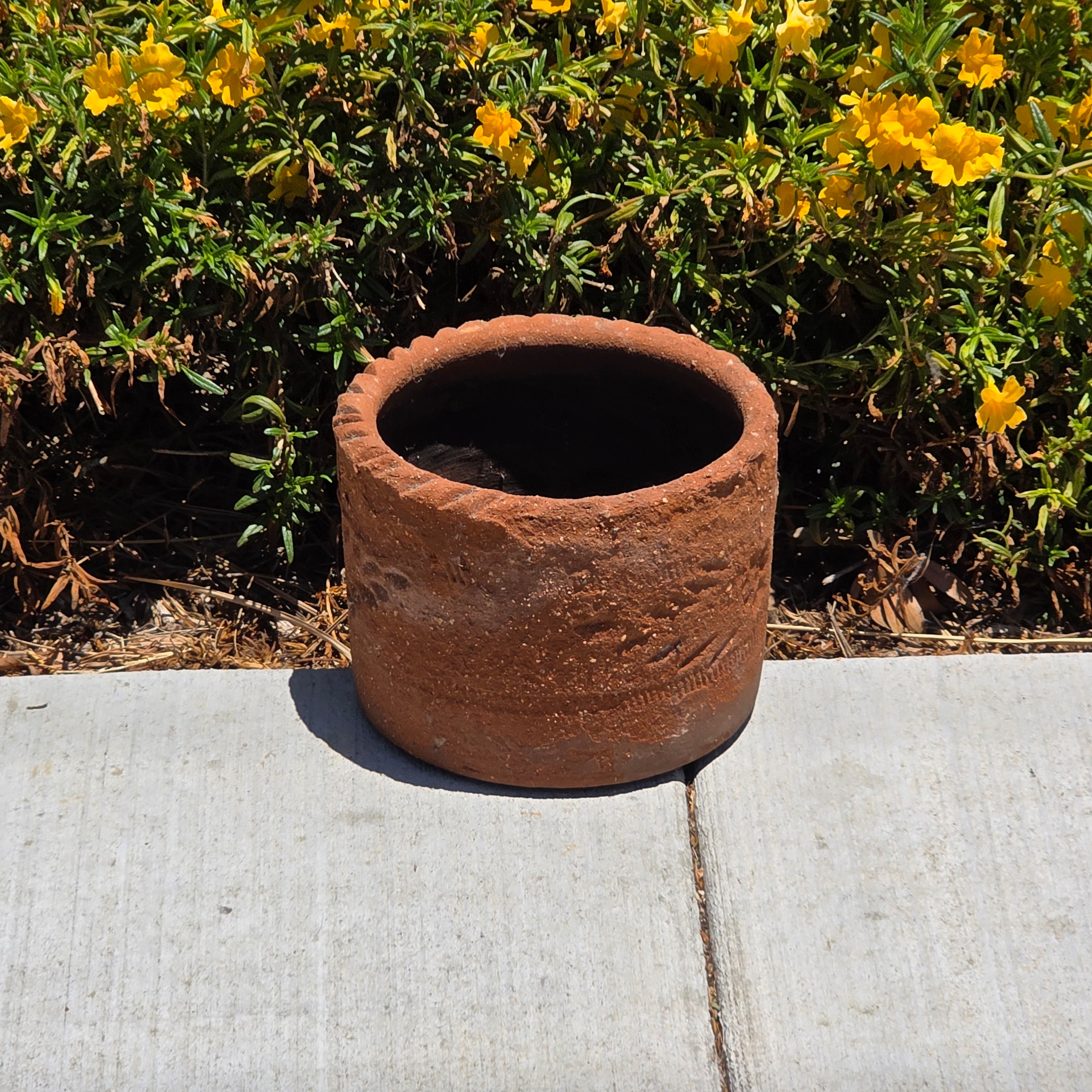 Vintage Mexican Terracotta Clay Planter Pot Rustic Weathered Brown Garden 10"