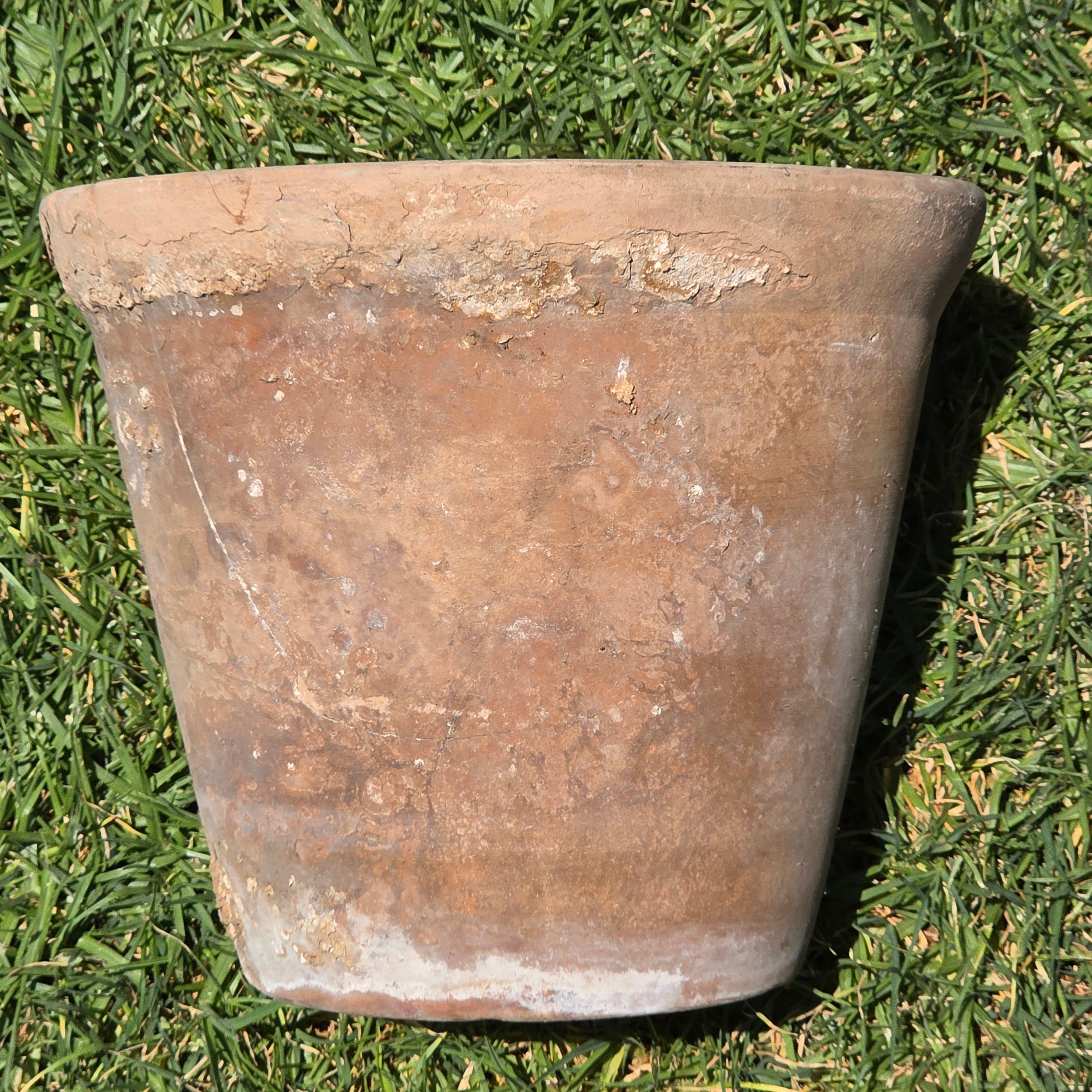 Vintage Terracotta Planter Pot w/ Saucer Weathered Rustic Shabby Chic Cracked