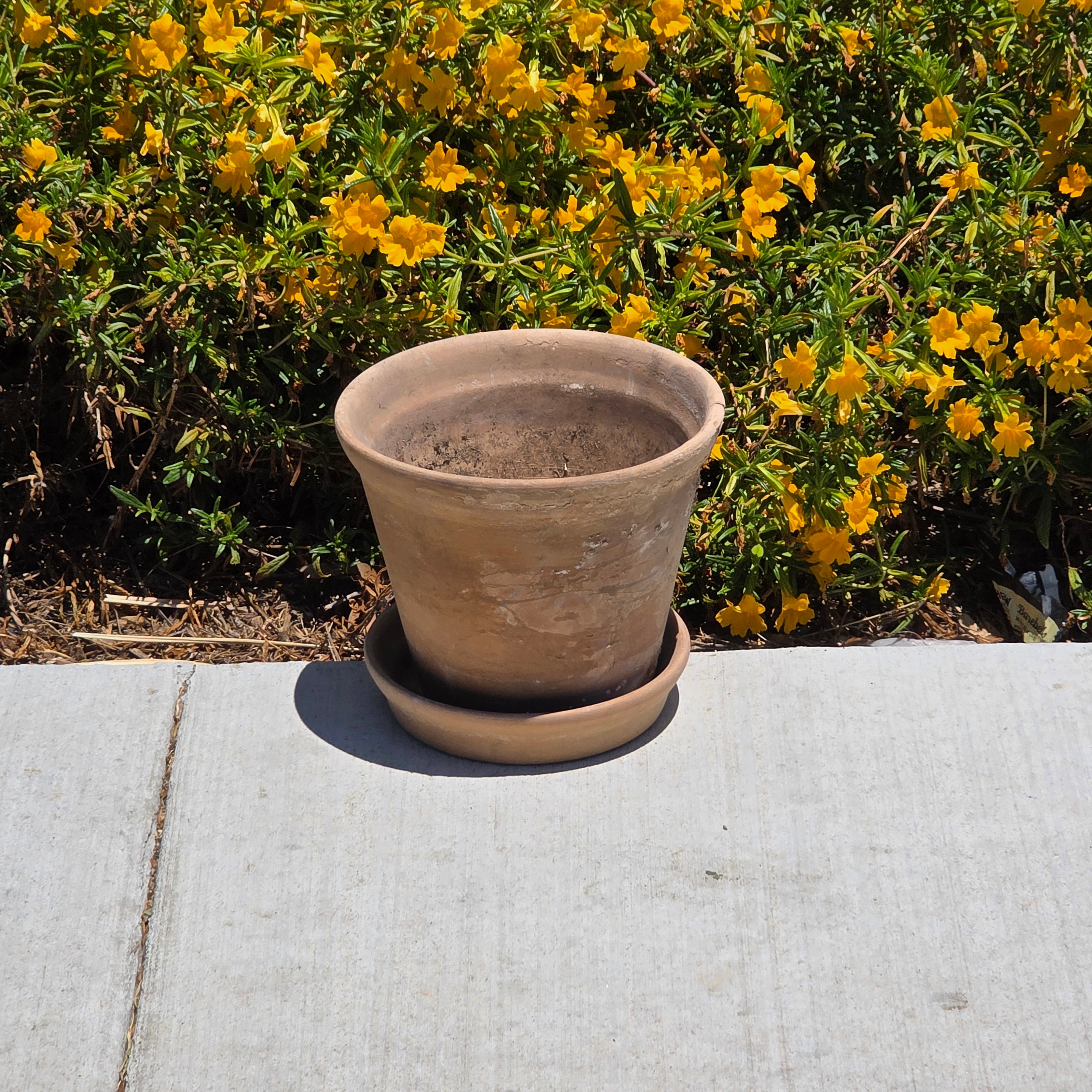 Vintage Terracotta Planter Pot w/ Saucer Weathered Rustic Shabby Chic Cracked