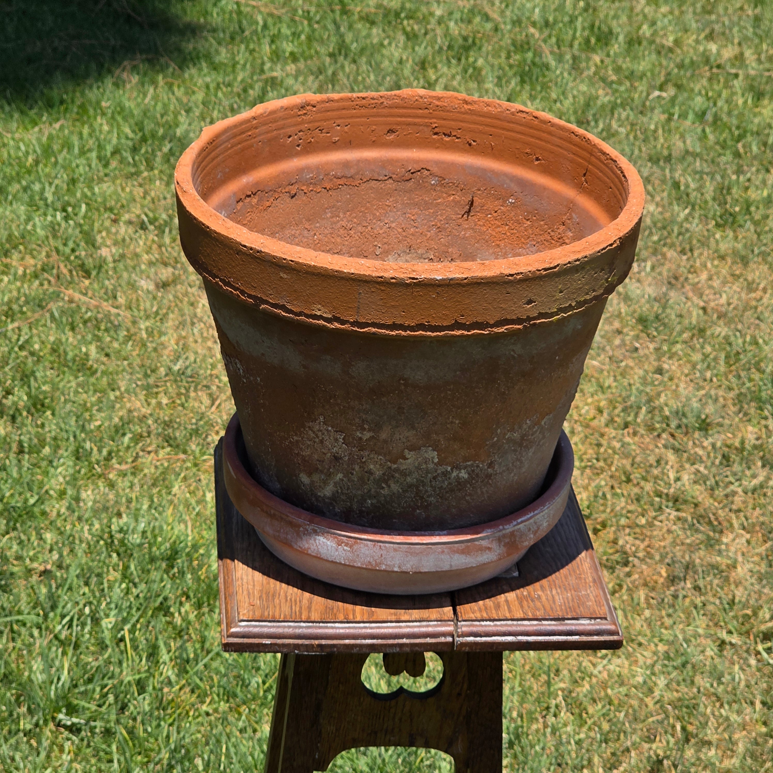 Share Vintage Italian Terracotta Planter Pot Saucer Large EV31 Rustic Shabby Chic