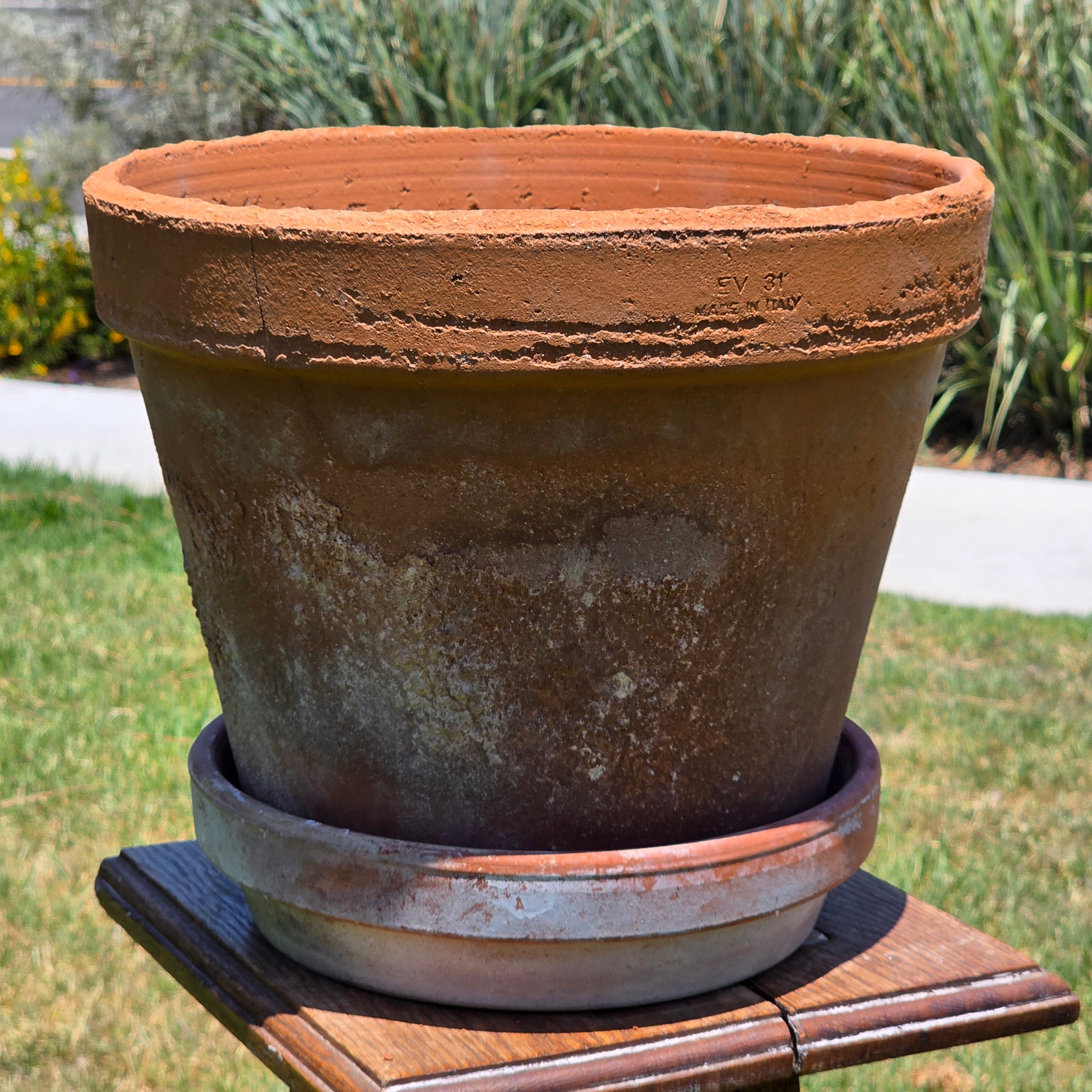 Share Vintage Italian Terracotta Planter Pot Saucer Large EV31 Rustic Shabby Chic