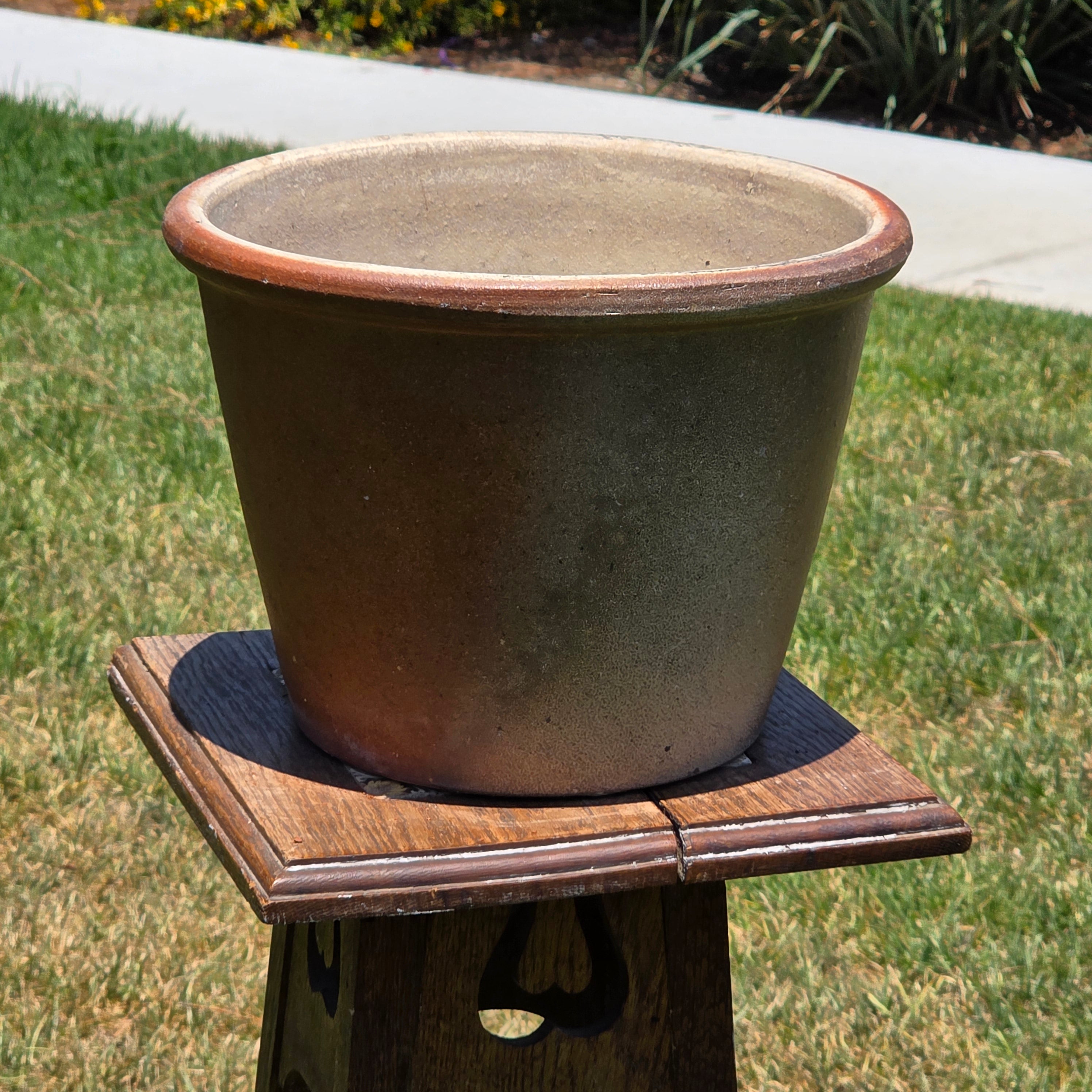 Vintage Stoneware Planter Pot Crock Rustic Brown Farmhouse Glazed Garden 11"