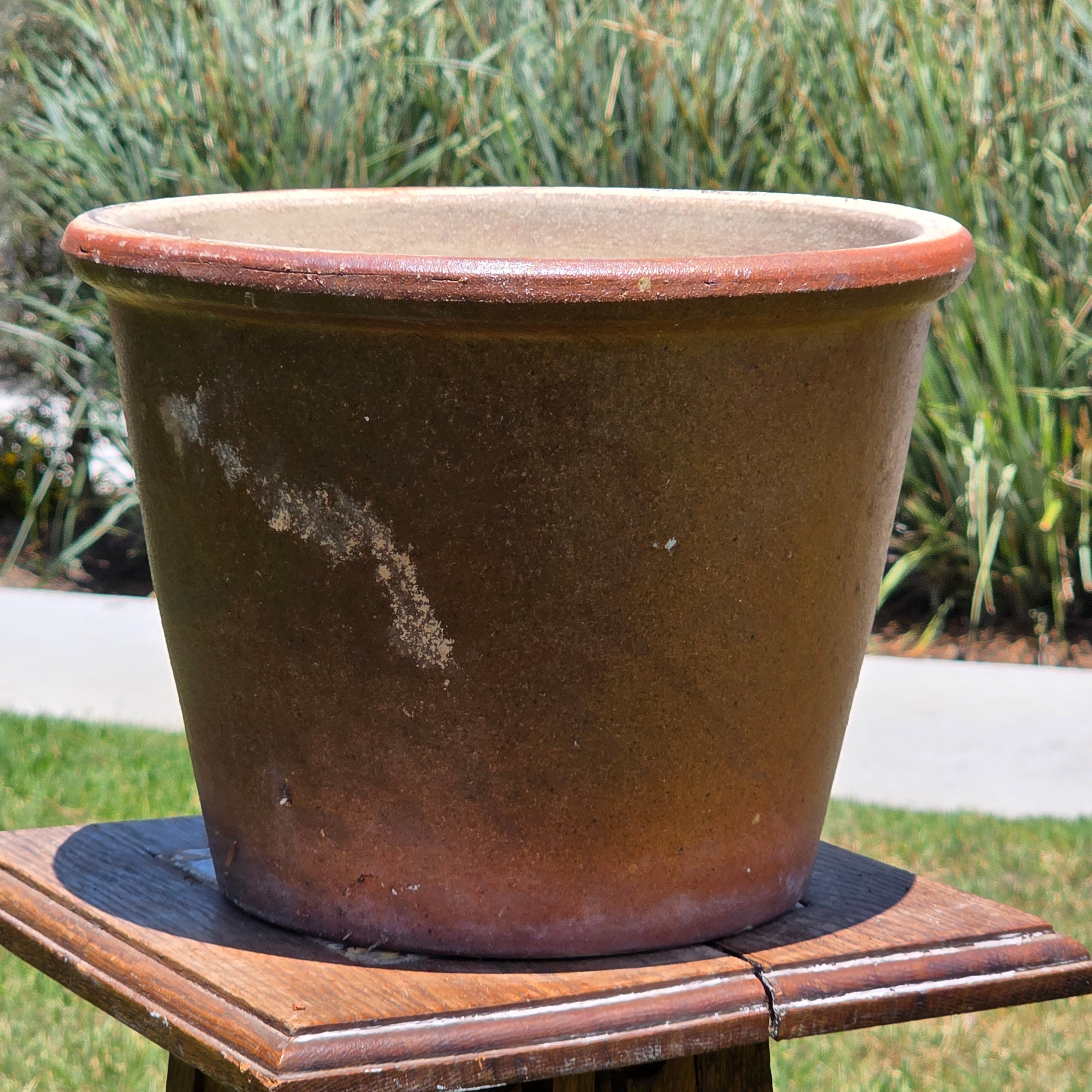 Vintage Stoneware Planter Pot Crock Rustic Brown Farmhouse Glazed Garden 11"