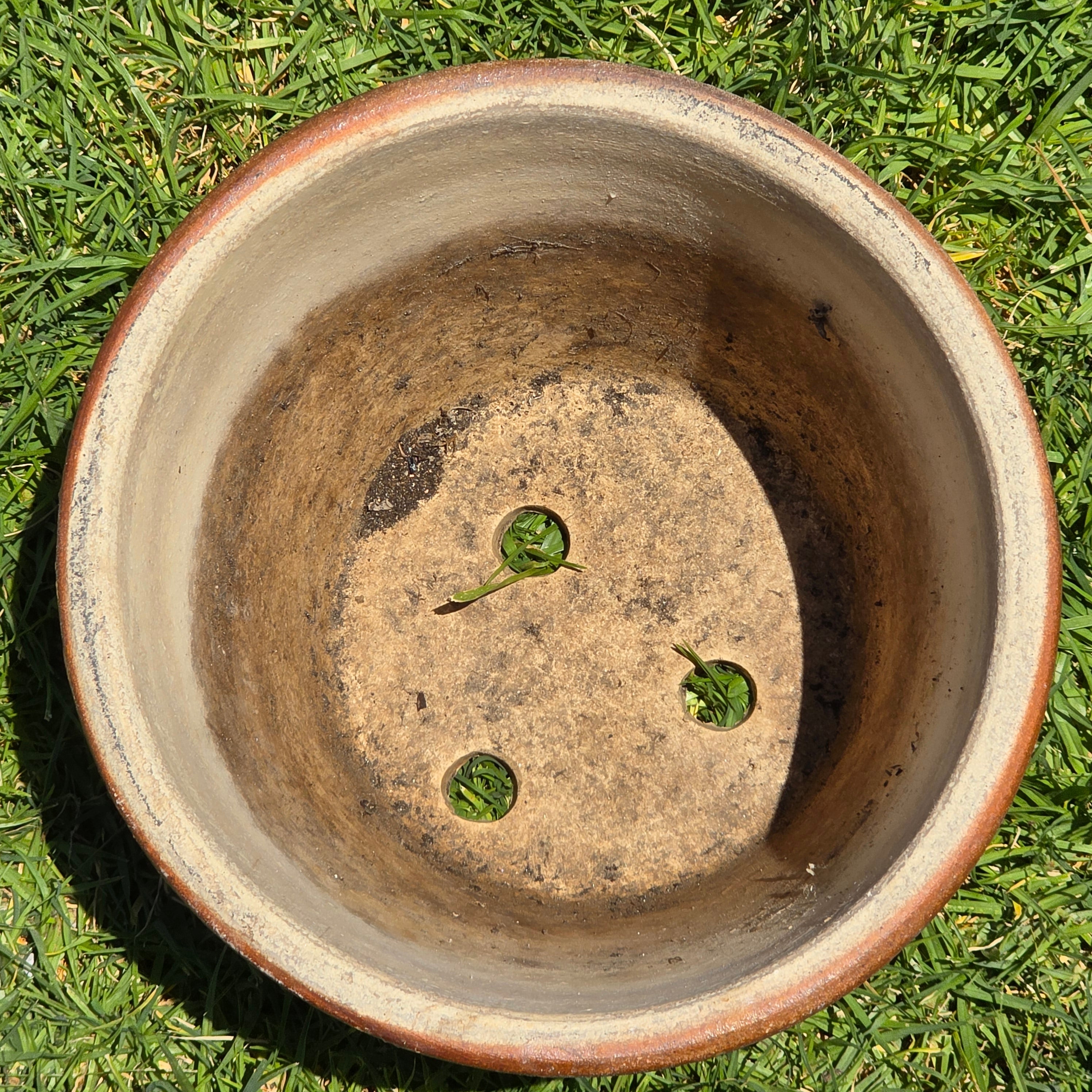 Vintage Stoneware Planter Pot Crock Rustic Brown Farmhouse Glazed Garden 11"