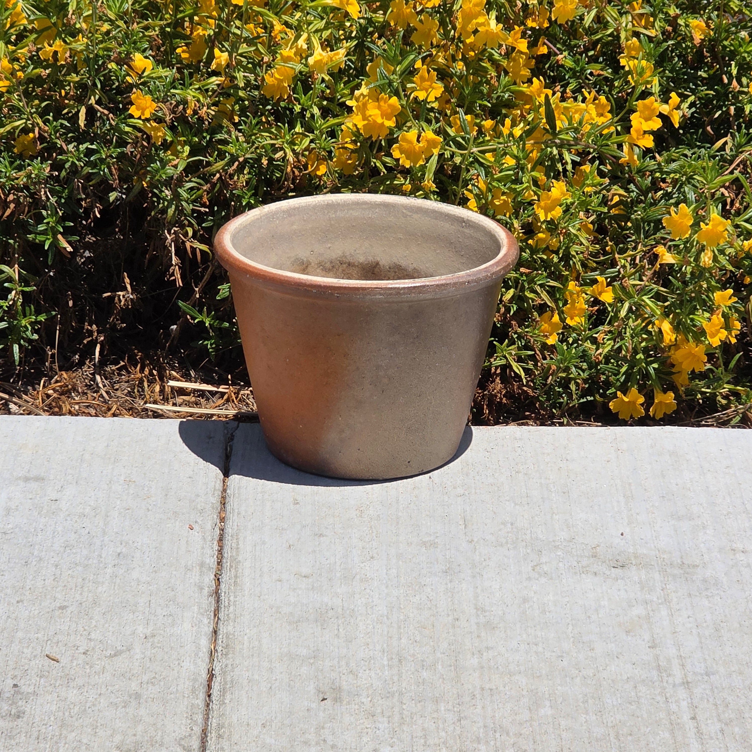 Vintage Stoneware Planter Pot Crock Rustic Brown Farmhouse Glazed Garden 11"