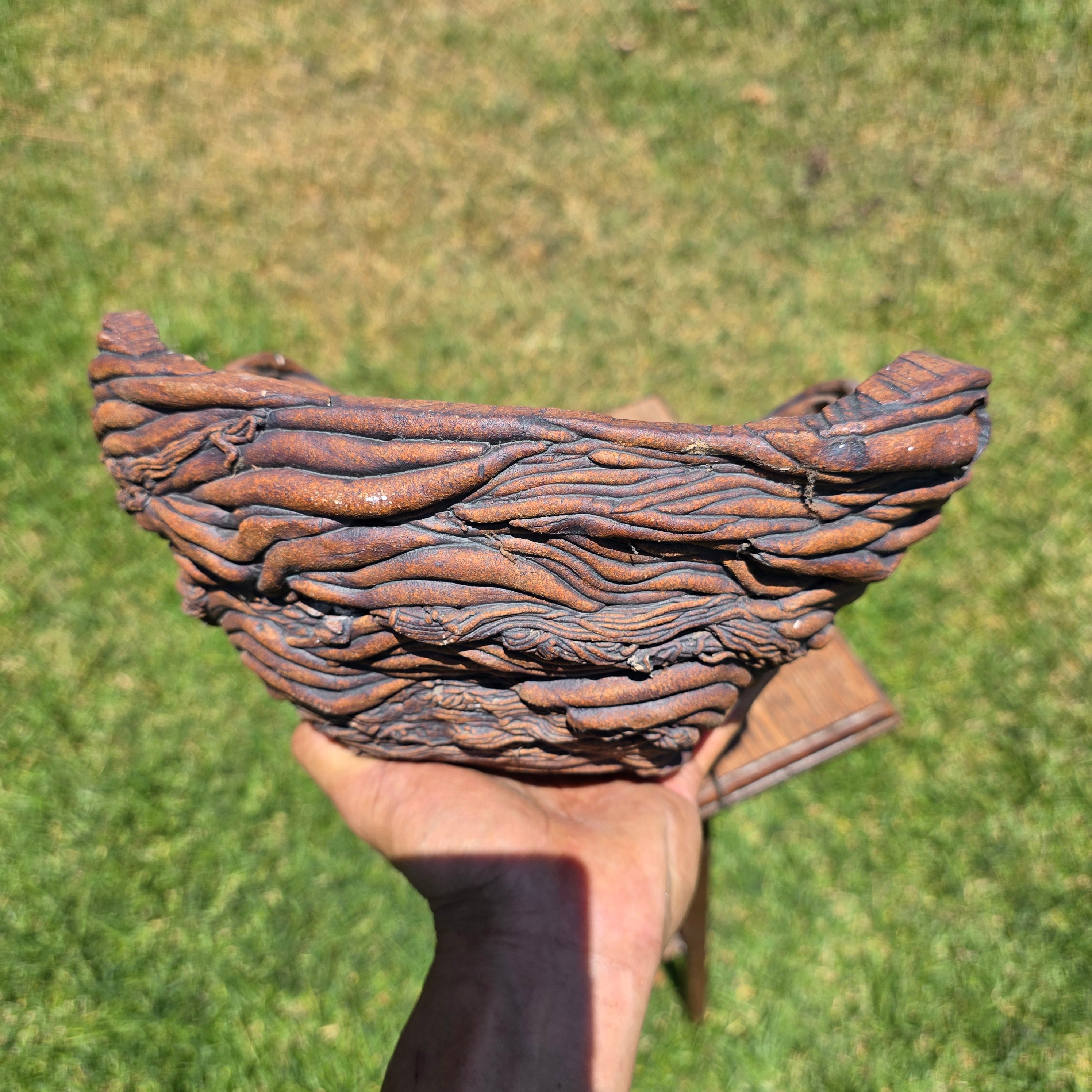 Vintage Faux Bois Root Vine Hanging Planter Heavy Pottery Rustic Brutalist Wabi