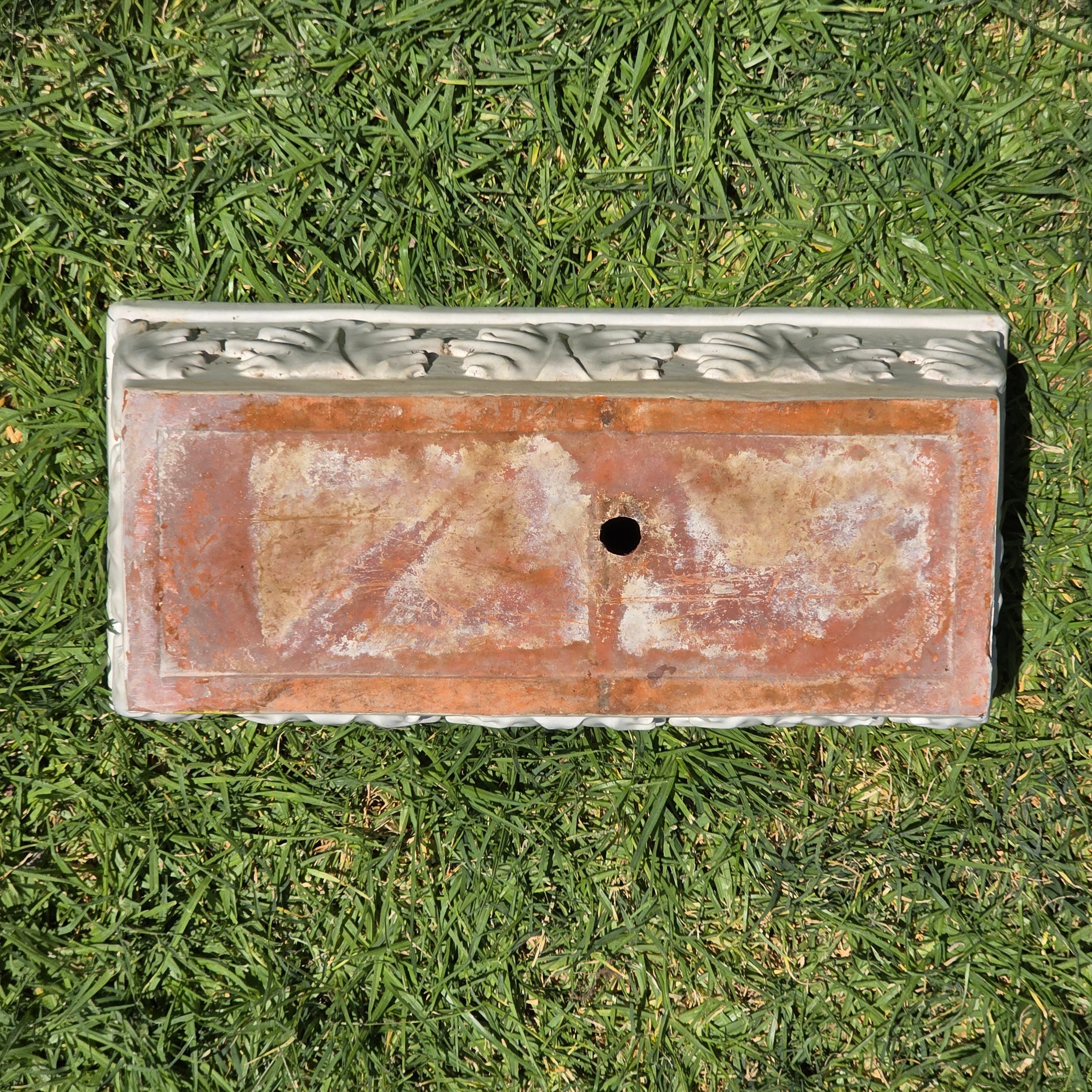 Vintage Italian White Glaze Terra Cotta Rectangular Planter Window Box Acanthus