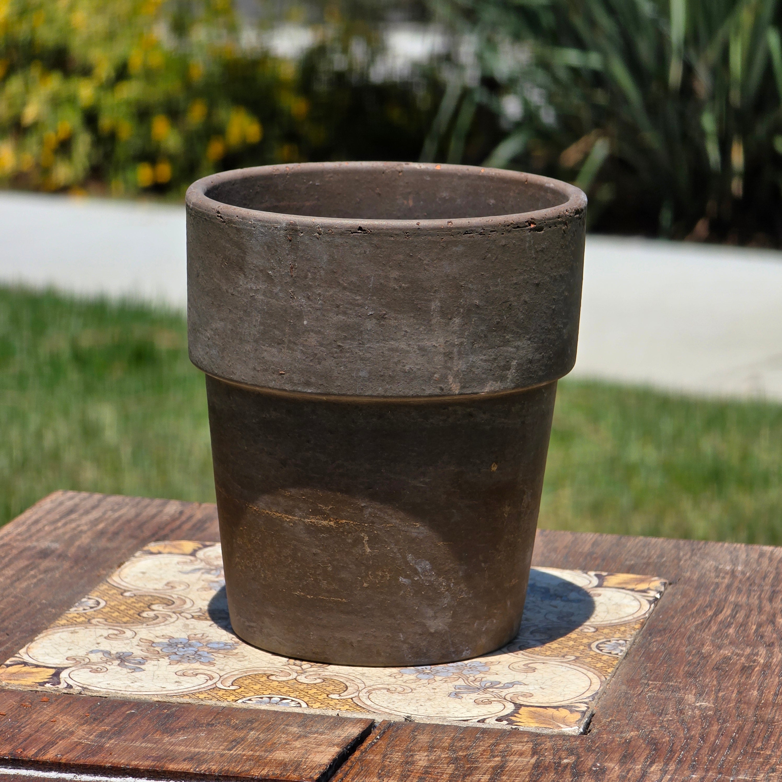 Vintage Unglazed Stoneware Planter Pot Dark Brown Small Rustic Succulent Cactus