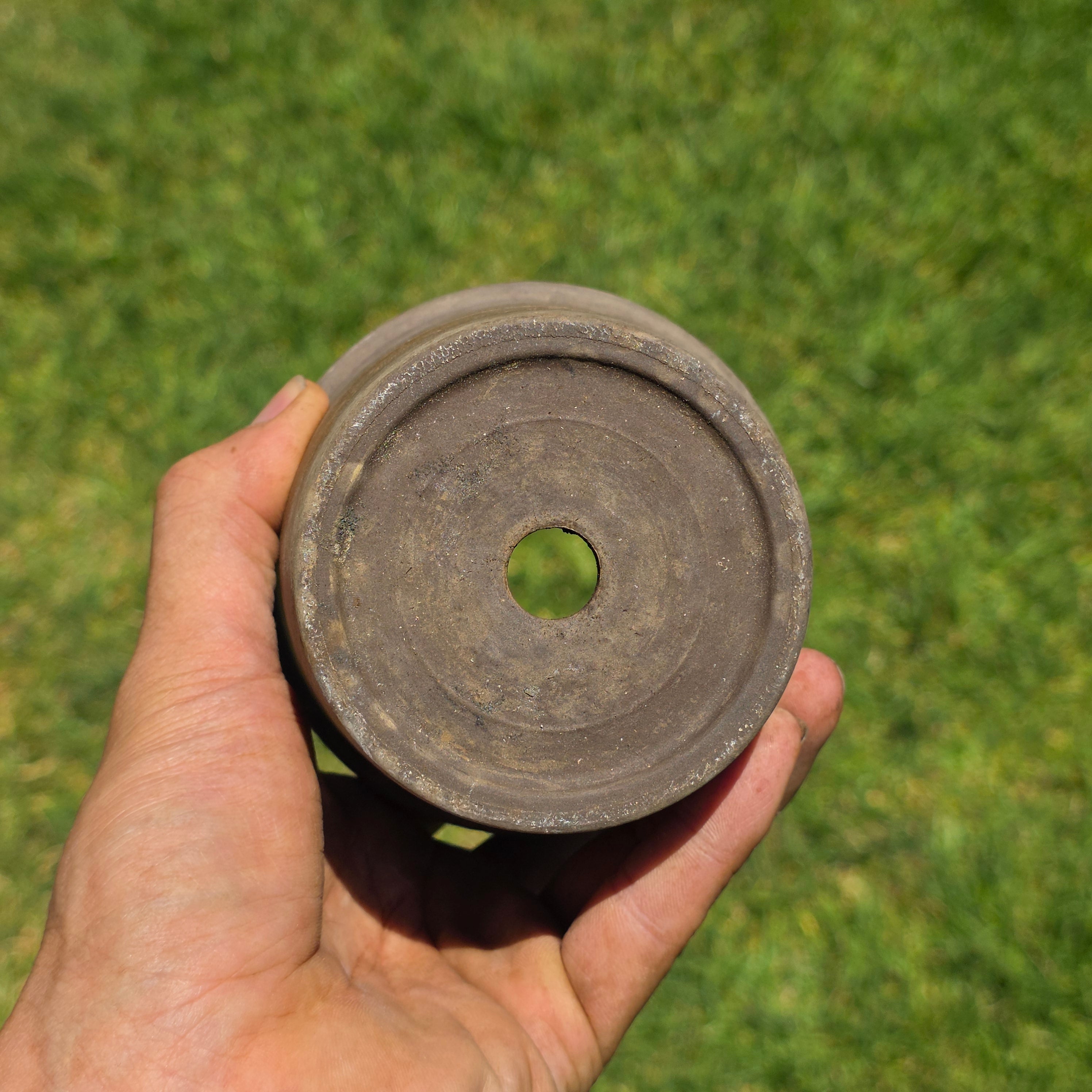 Vintage Unglazed Stoneware Planter Pot Dark Brown Small Rustic Succulent Cactus