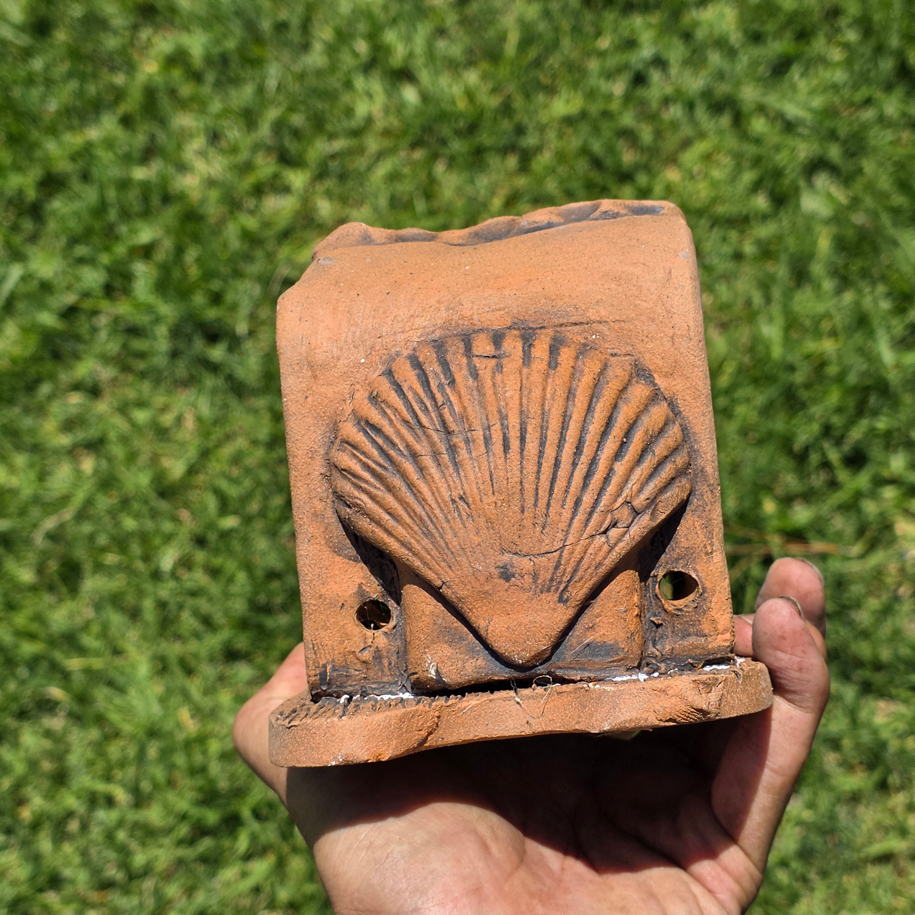 Vintage Terra Cotta Wall Pocket Planter Lion Head Sconce Signed Boho Succulent