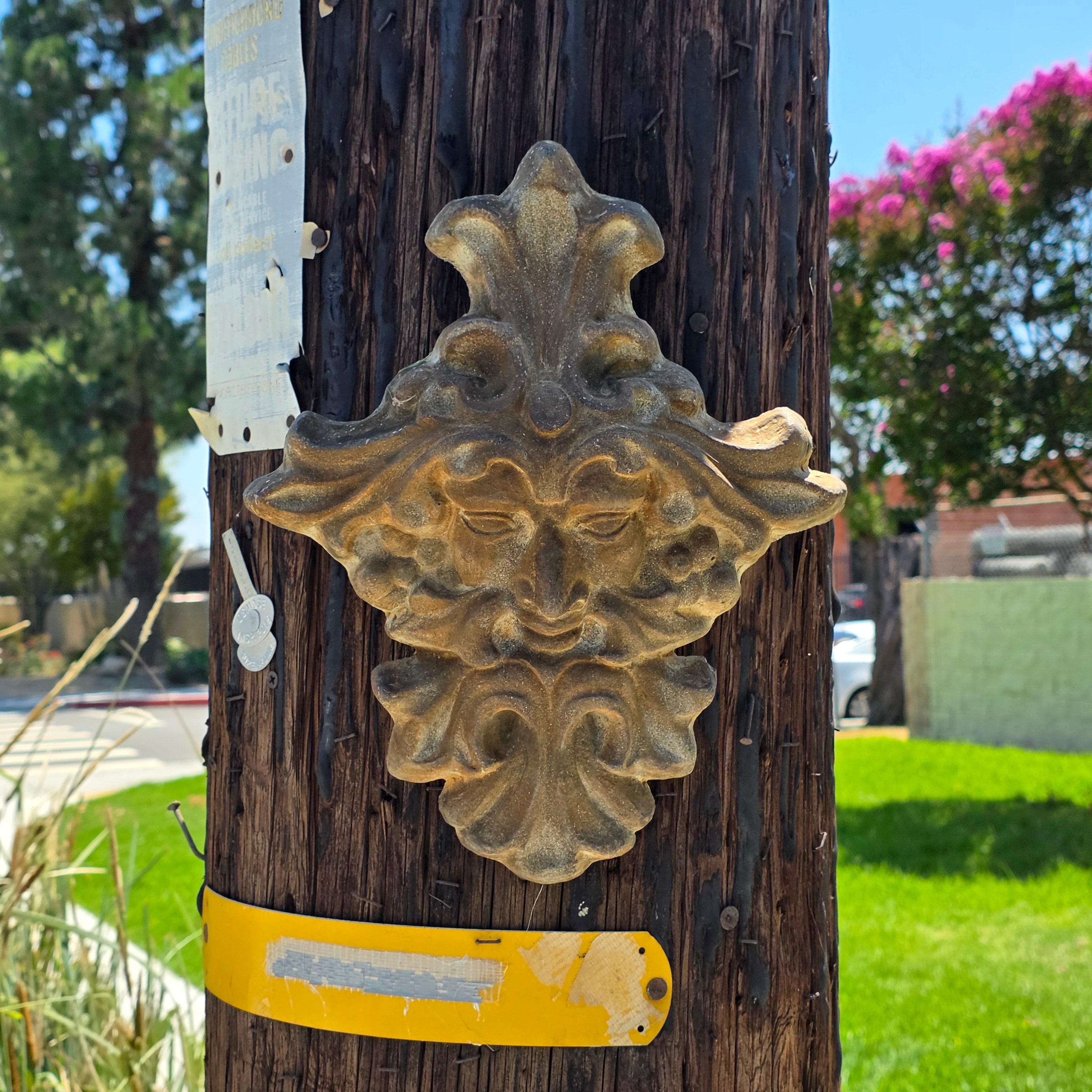 Vintage Cast Stone Green Man Wall Plaque Rustic Garden Decor Heavy Concrete