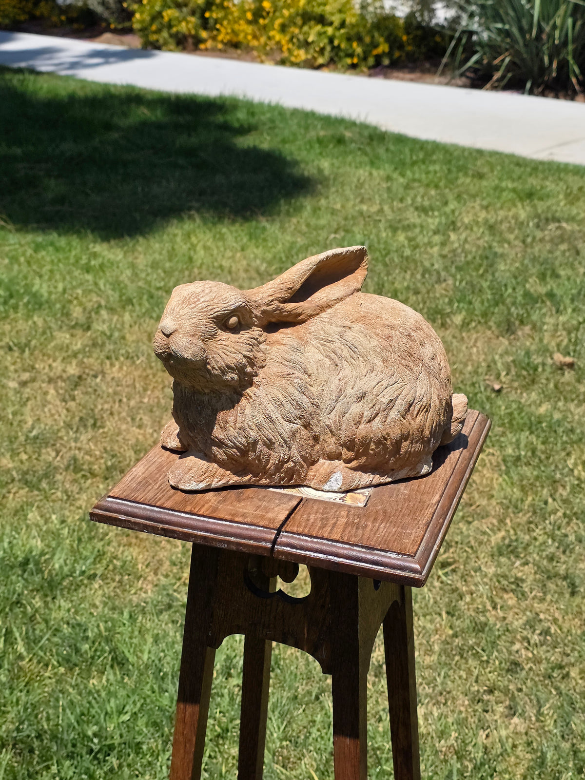 Vintage Heavy Concrete Rabbit Bunny Statue Garden Yard Decor Rustic Light Brown
