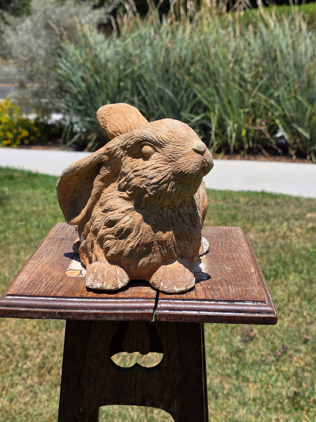 Vintage Heavy Concrete Rabbit Bunny Statue Garden Yard Decor Rustic Light Brown