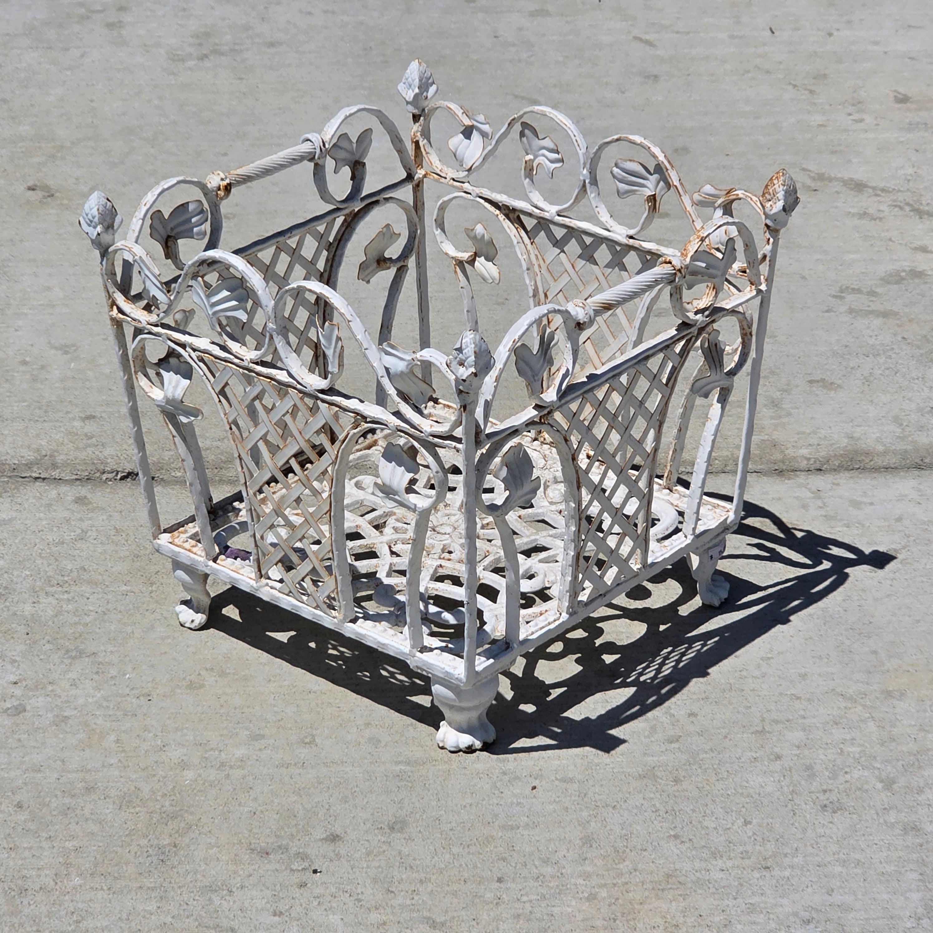 Vintage White Cast Iron Ornate Planter Box Magazine Rack Shabby Chic Heavy