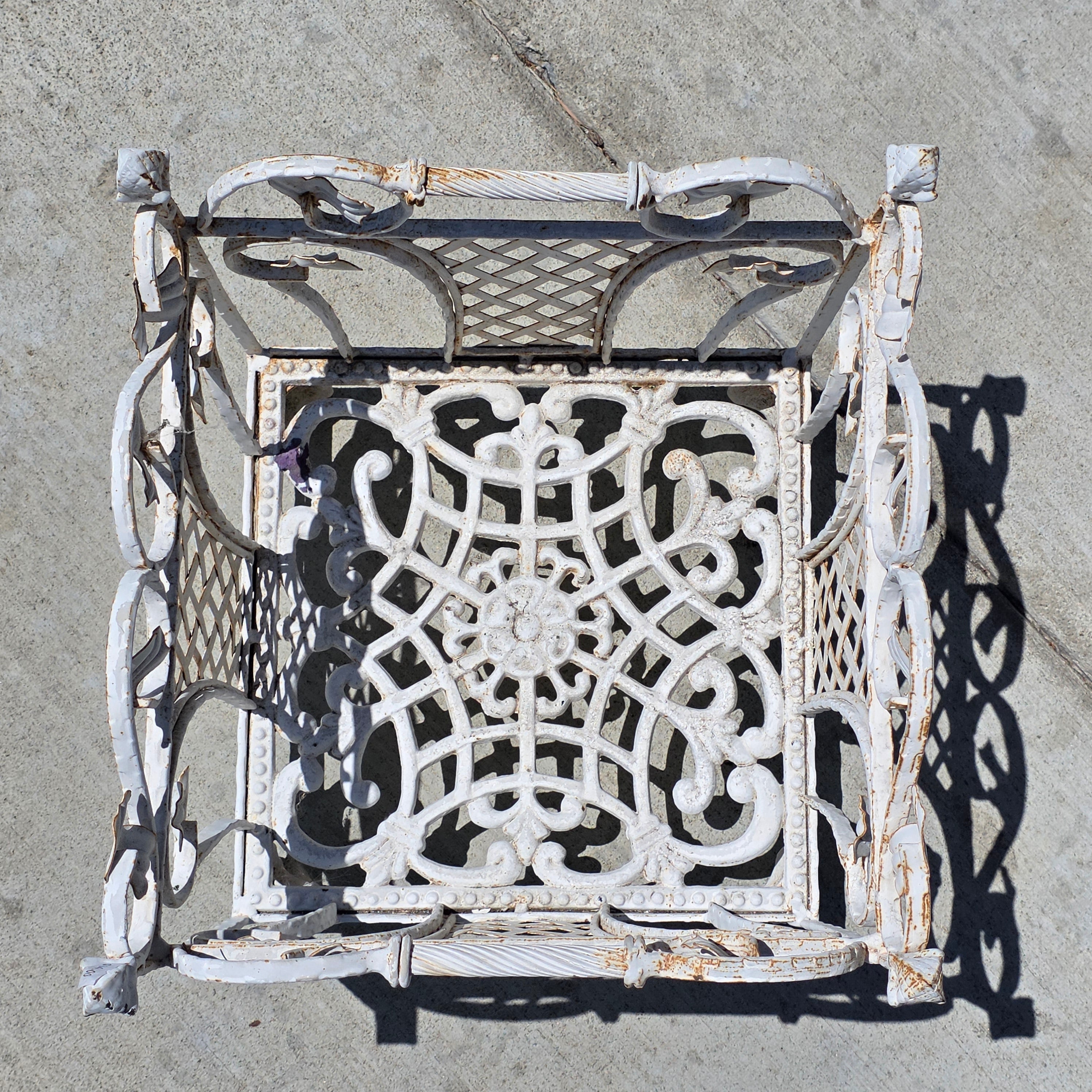 Vintage White Cast Iron Ornate Planter Box Magazine Rack Shabby Chic Heavy