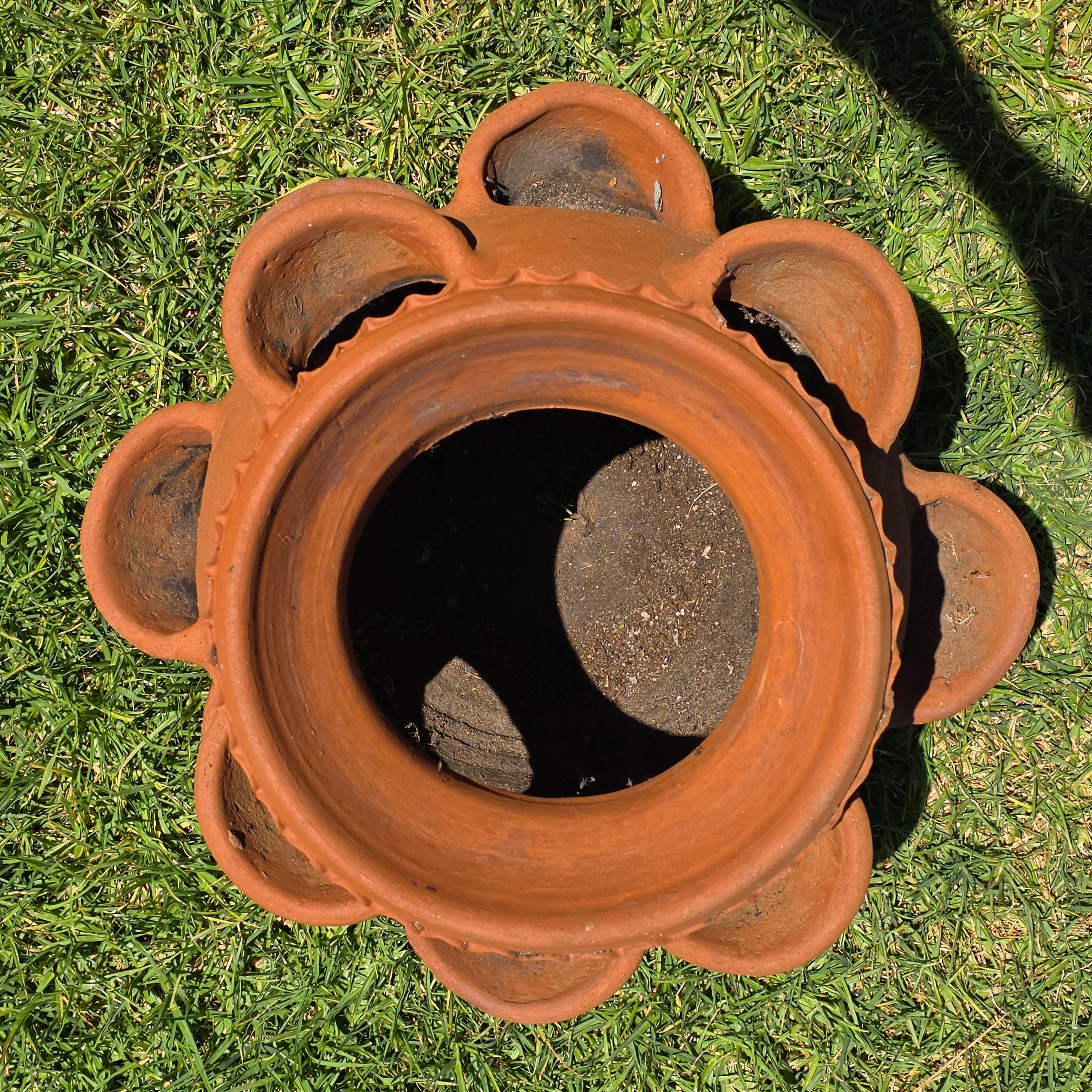 Large Vintage Terracotta Strawberry Pot Planter 12 Pockets Rustic Mexican Clay