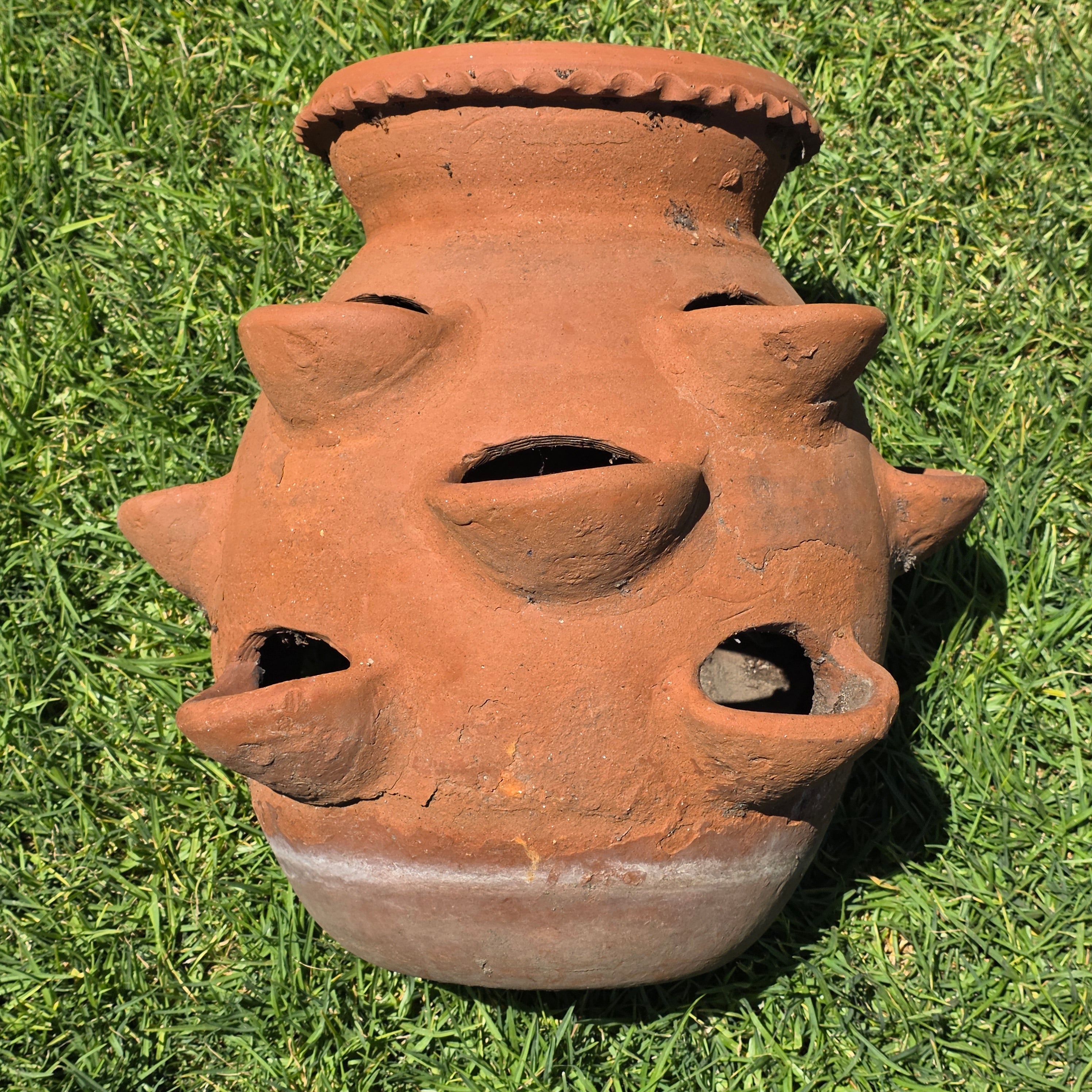 Large Vintage Terracotta Strawberry Pot Planter 12 Pockets Rustic Mexican Clay