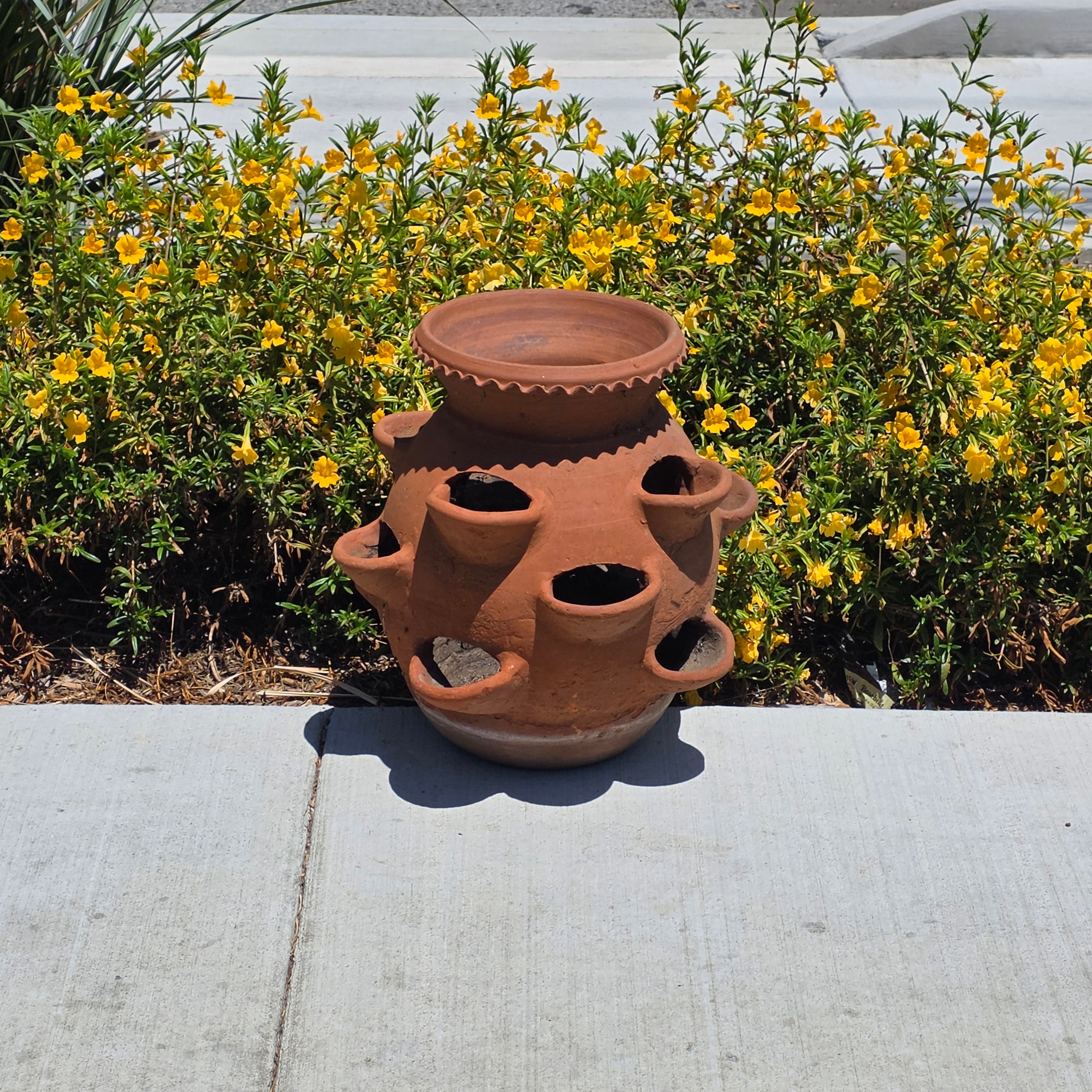 Large Vintage Terracotta Strawberry Pot Planter 12 Pockets Rustic Mexican Clay