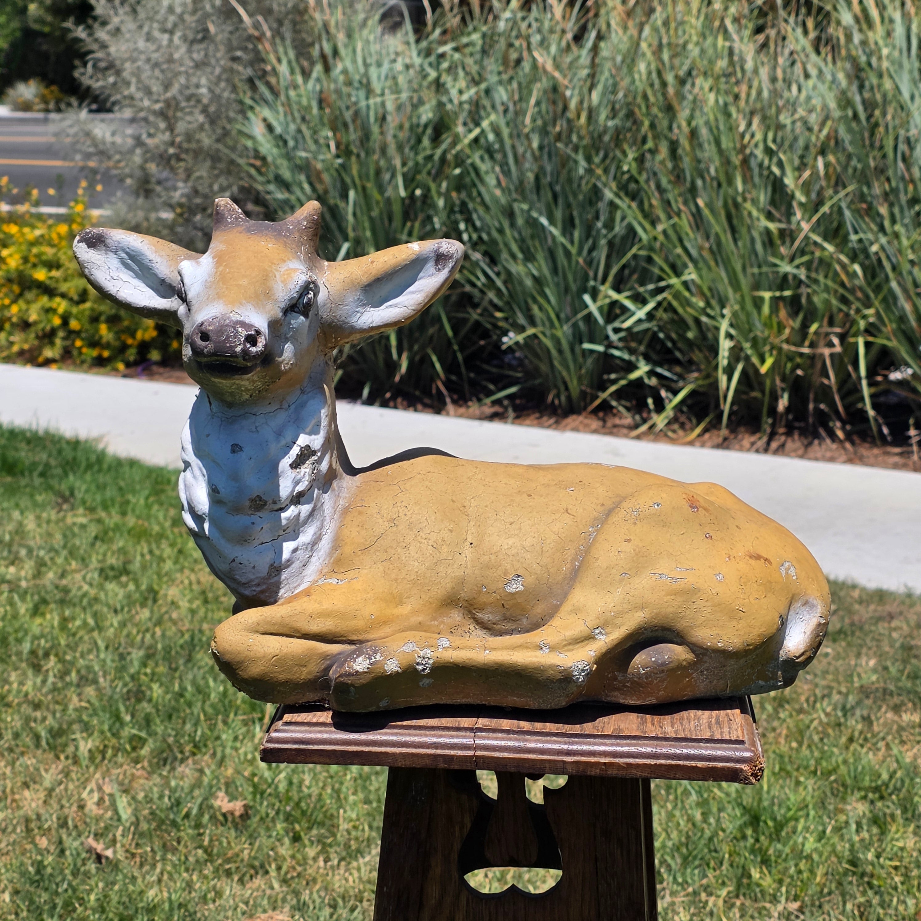 Concrete Deer Fawn Statue Garden Yard Art Ornament