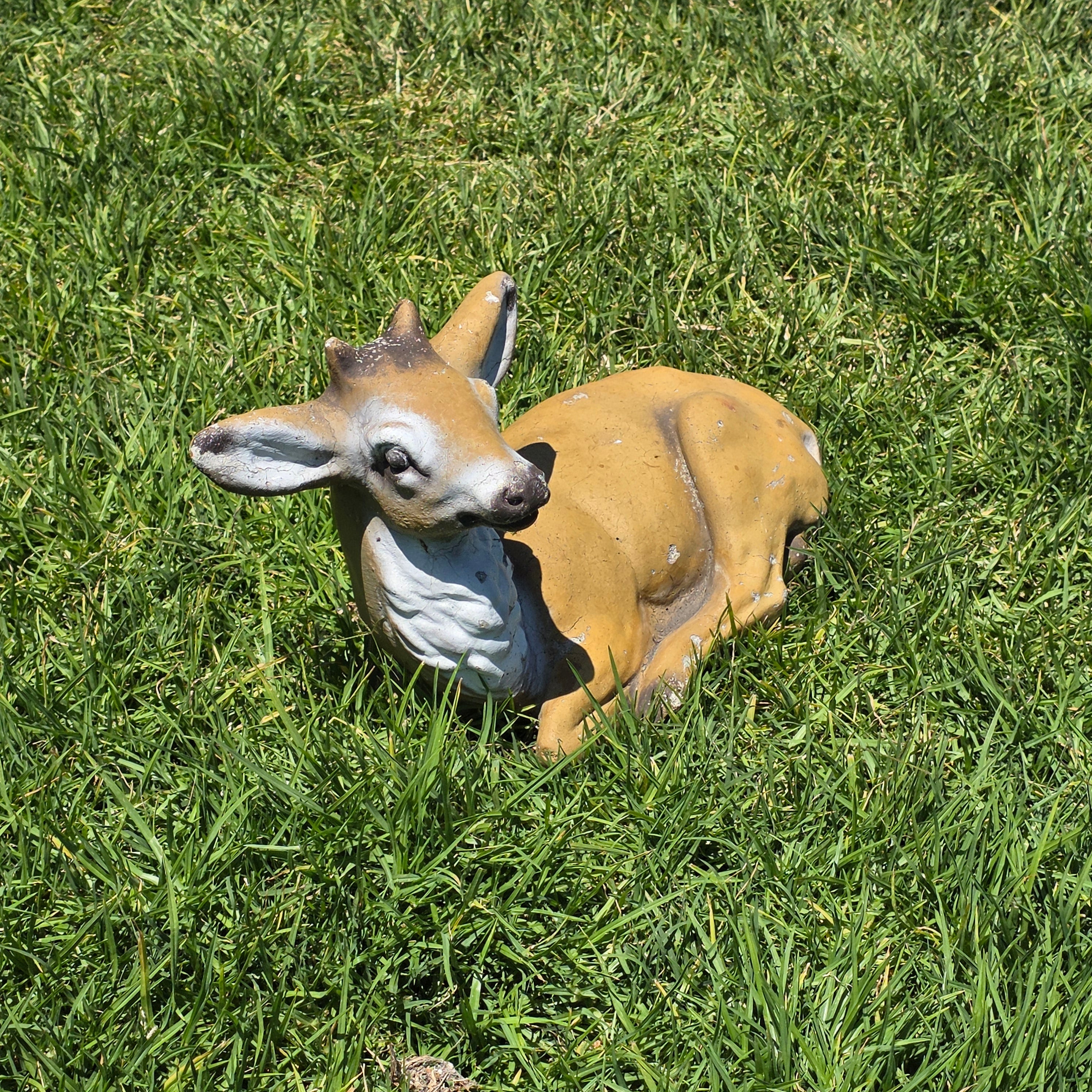 Concrete Deer Fawn Statue Garden Yard Art Ornament