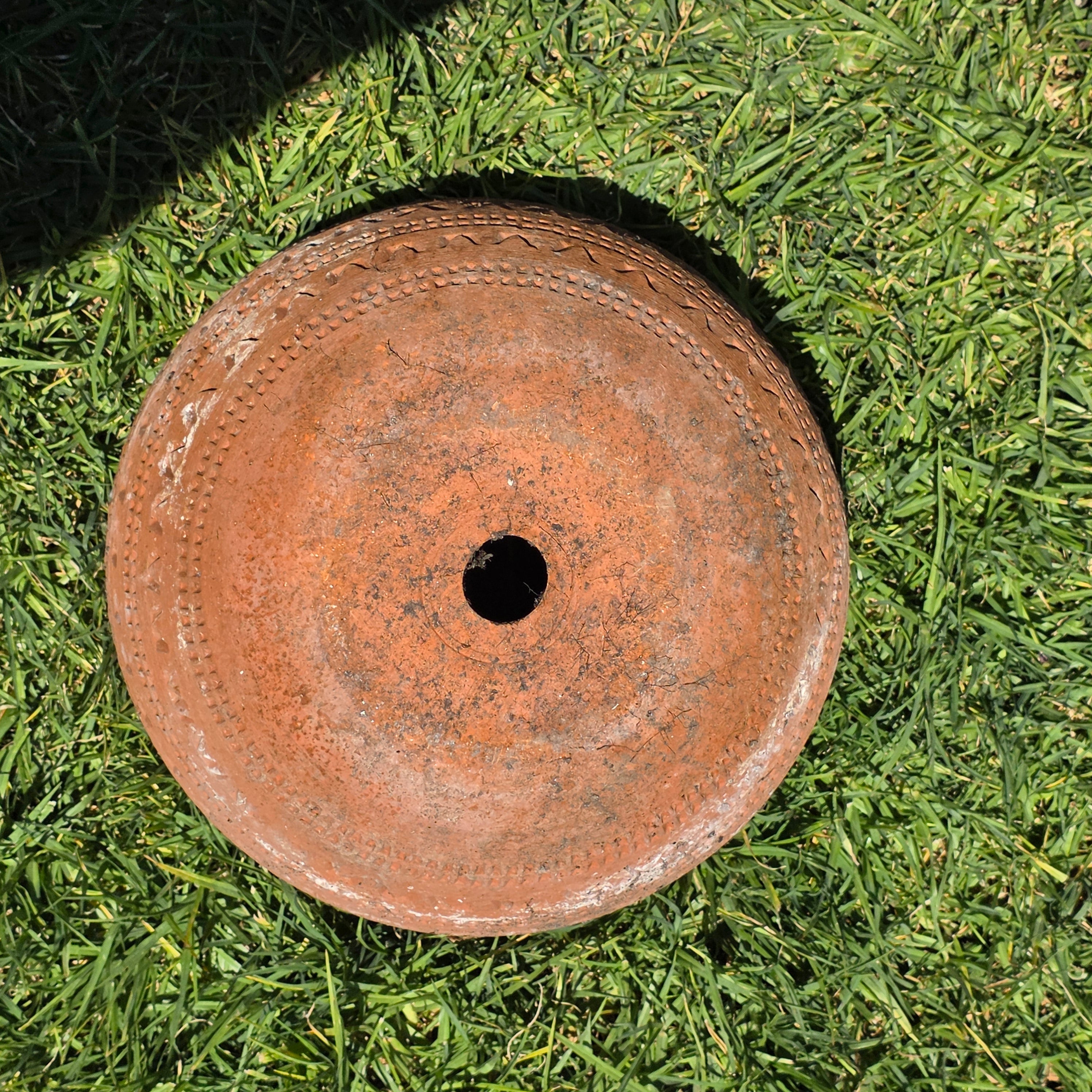 Vintage Large Terracotta Planter Pot Geometric Aztec Southwestern Clay 11.5"