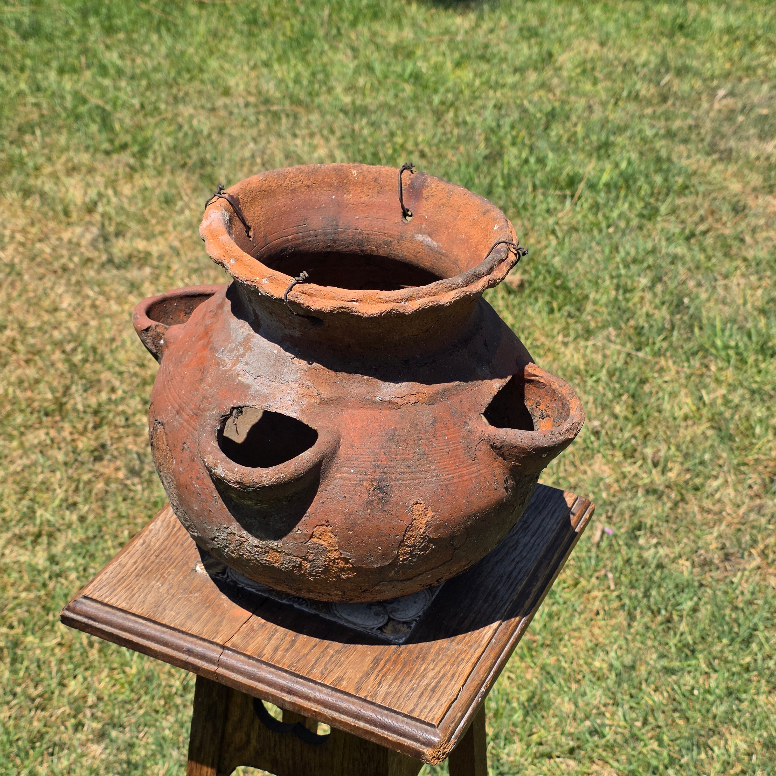 Vintage Terracotta Strawberry Pot Hanging Planter Rustic Clay 4 Pocket 12"