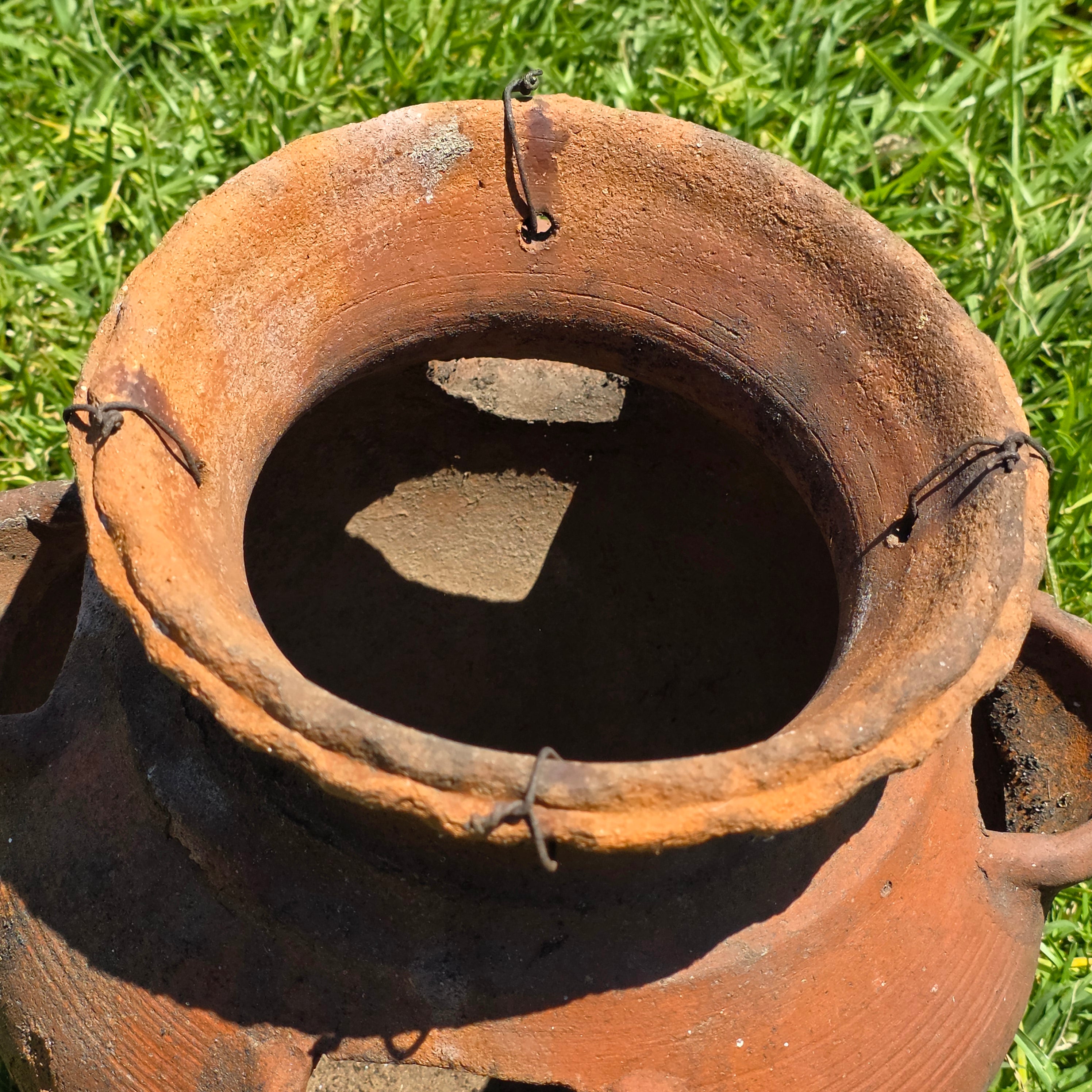 Vintage Terracotta Strawberry Pot Hanging Planter Rustic Clay 4 Pocket 12"