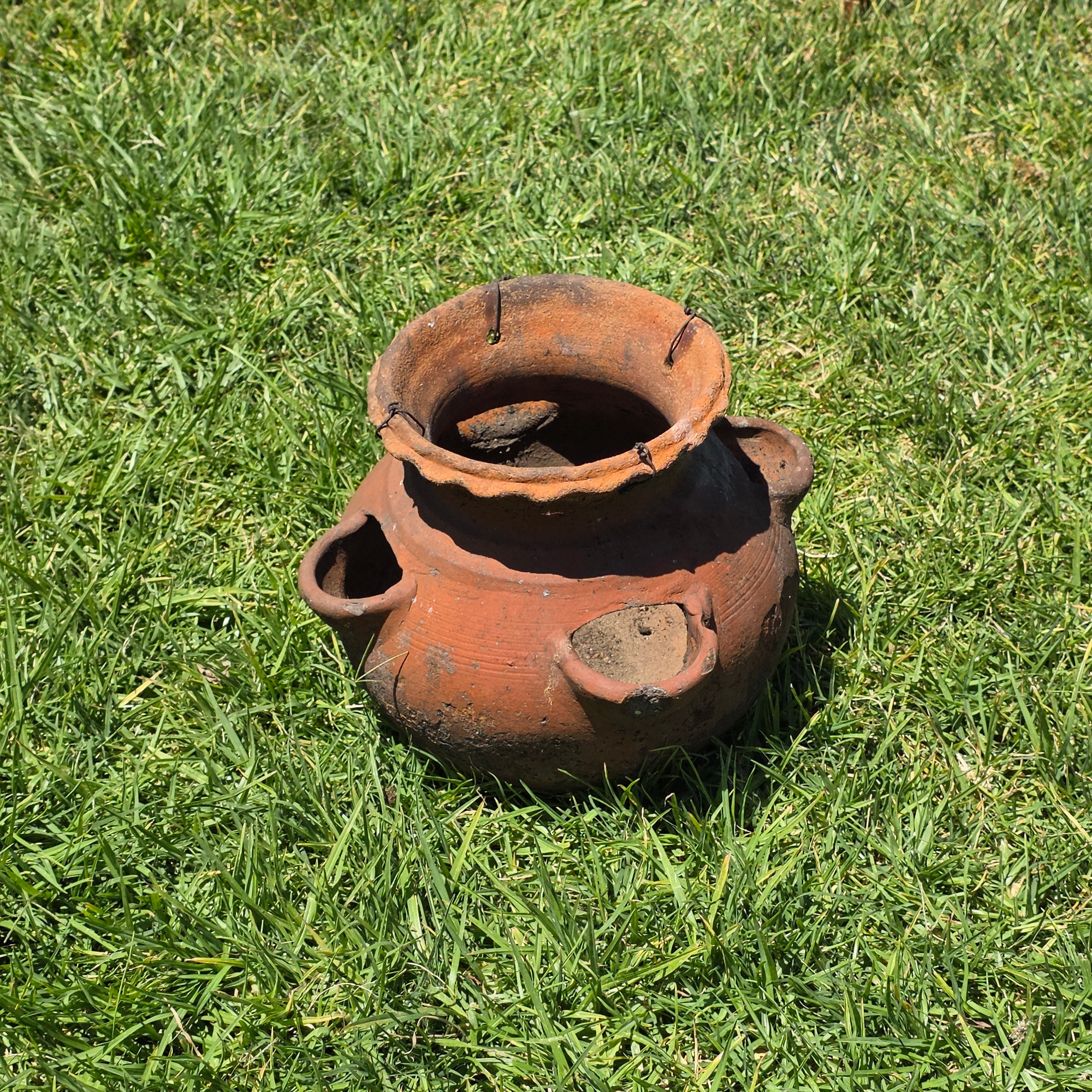 Vintage Terracotta Strawberry Pot Hanging Planter Rustic Clay 4 Pocket 12"