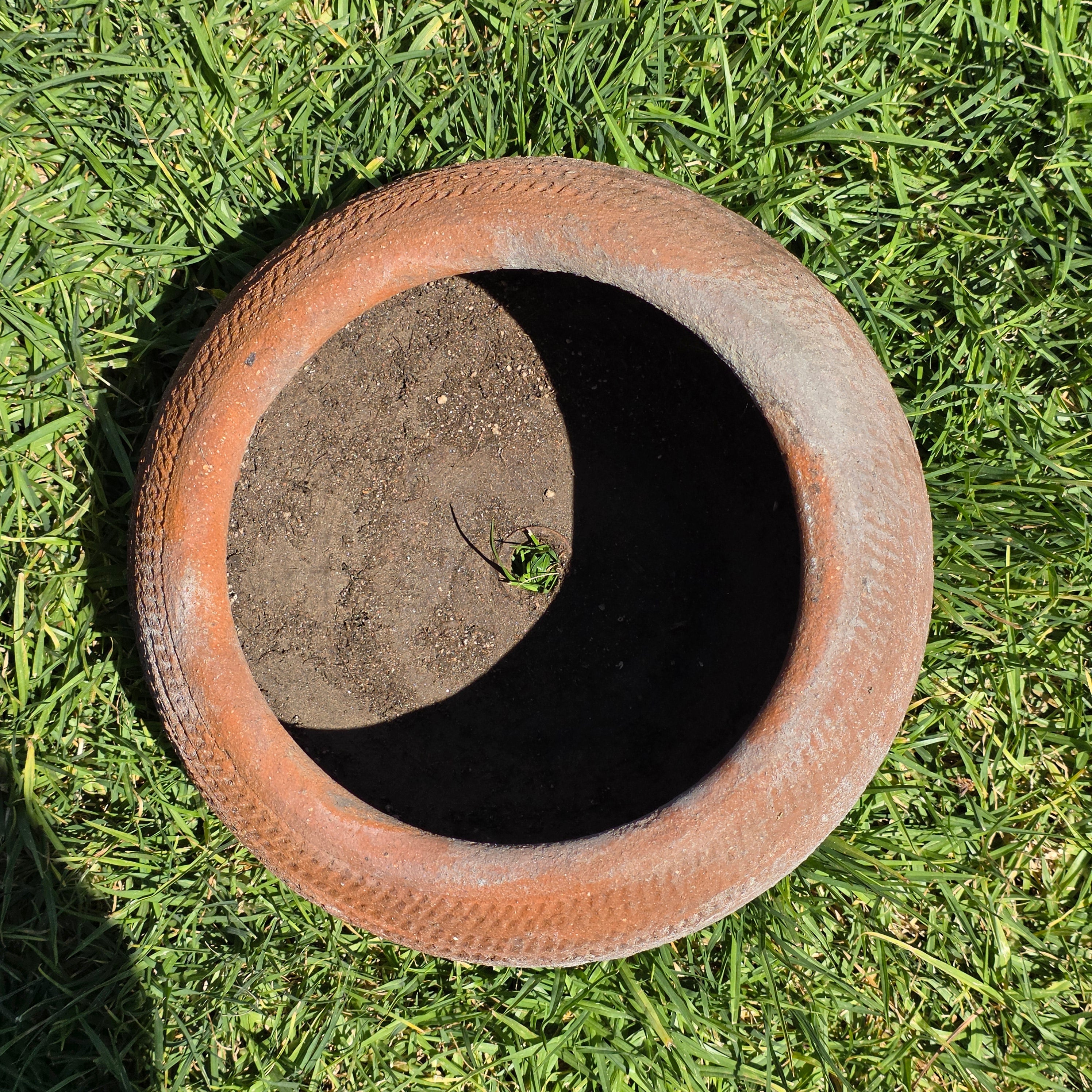Vintage Rustic Terracotta Planter Pot Round Primitive Textured Clay Wabi-Sabi 11"