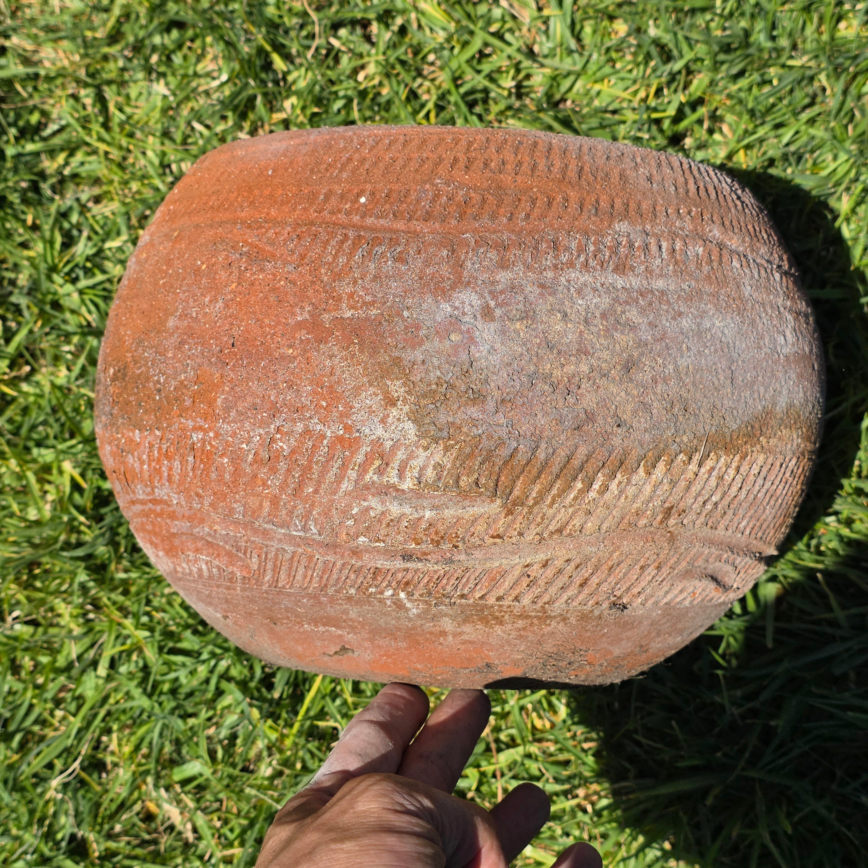 Vintage Rustic Terracotta Planter Pot Round Primitive Textured Clay Wabi-Sabi 11"