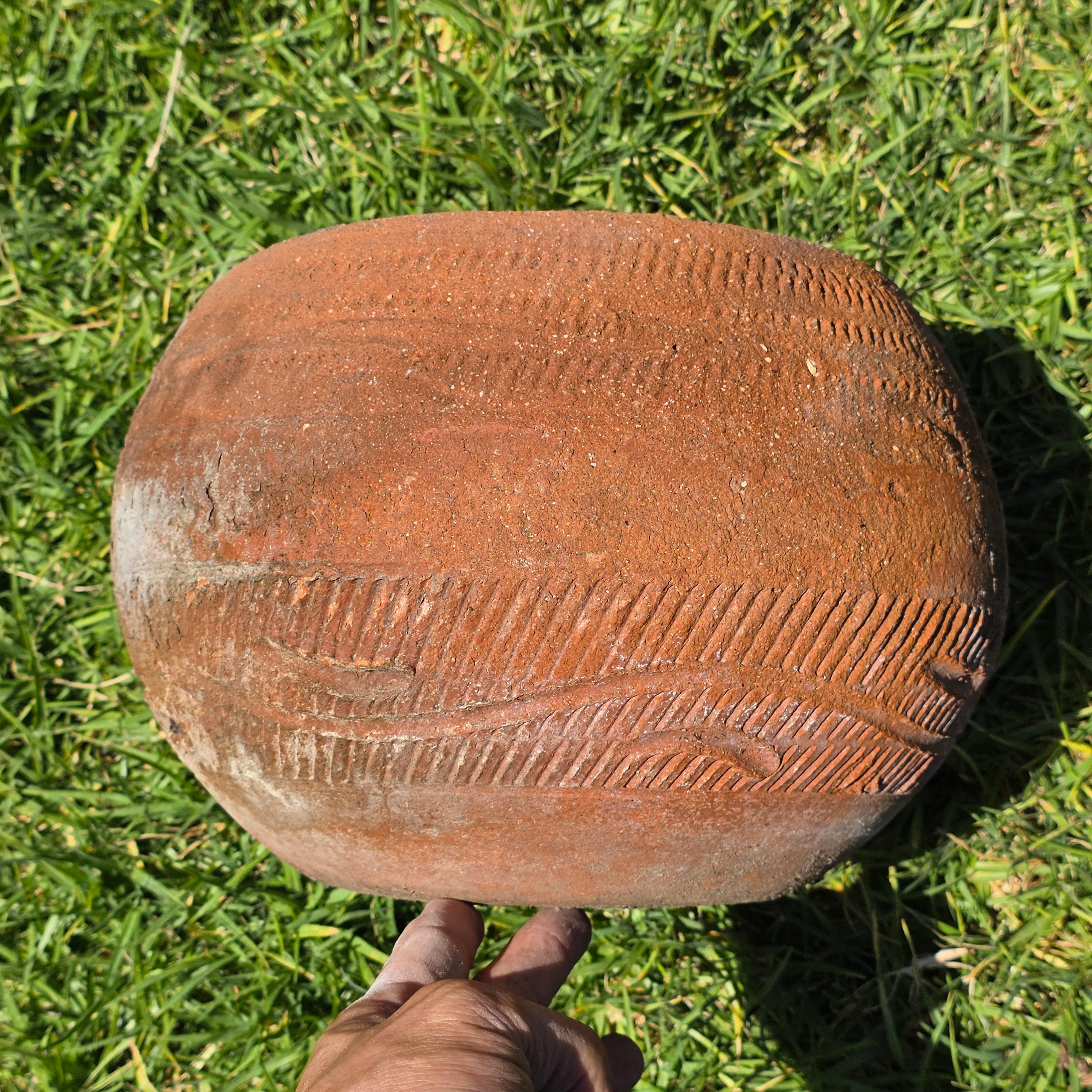 Vintage Rustic Terracotta Planter Pot Round Primitive Textured Clay Wabi-Sabi 11"