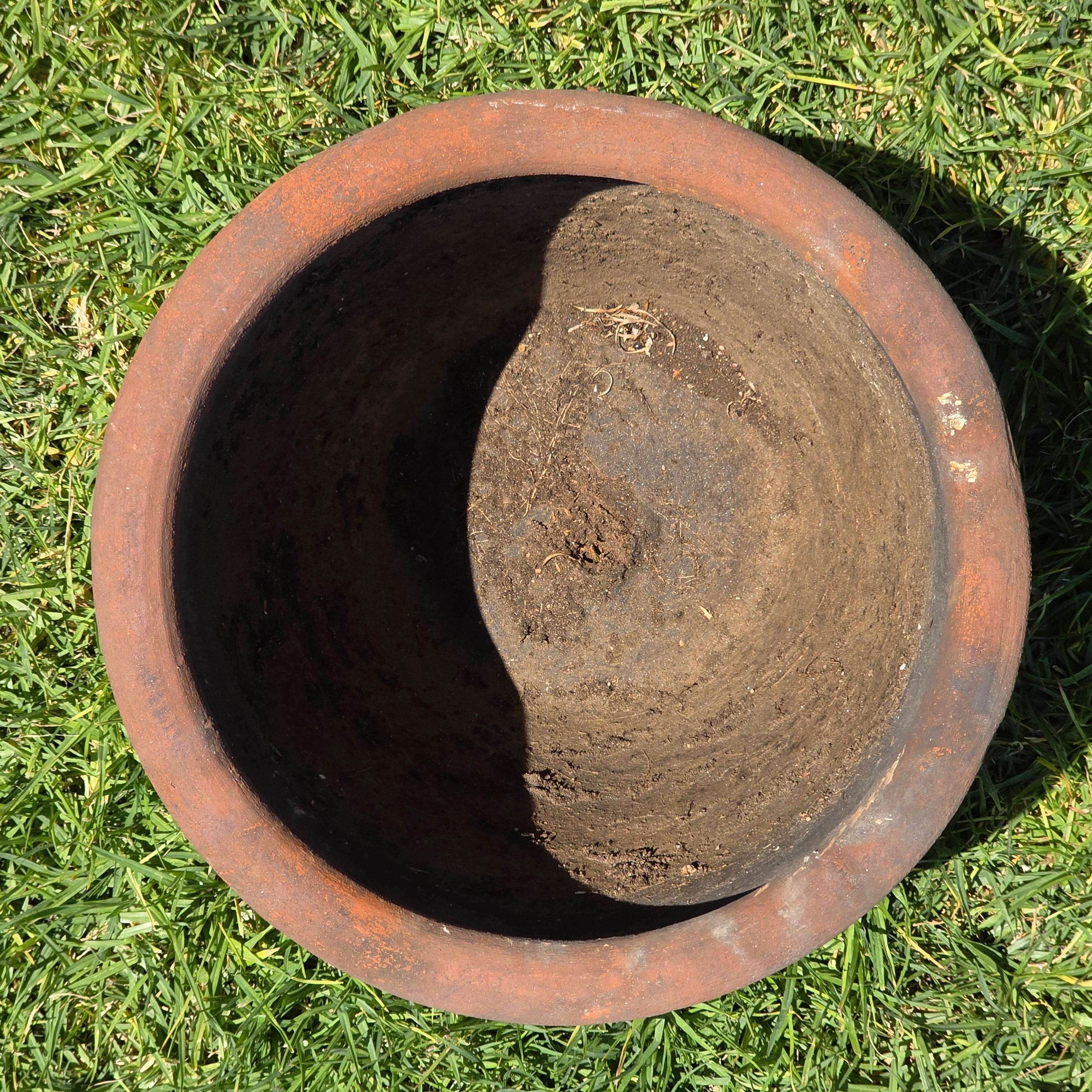 Vintage Large Terracotta Planter Pot Rustic Weathered Clay Carved Fern 12.5"