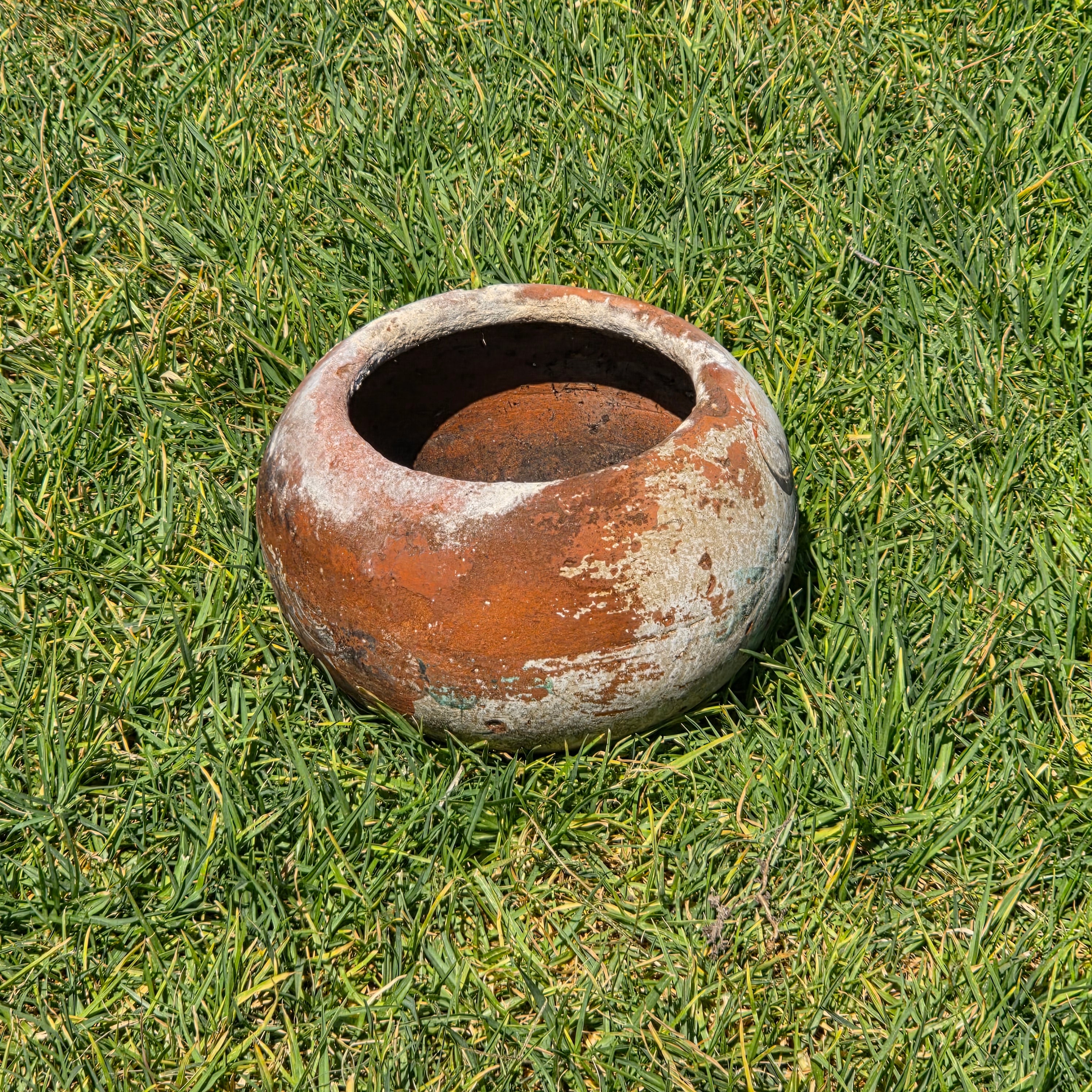Vintage Mexican Pottery Planter Hand Painted Clay Rustic Folk Art Floral Bowl
