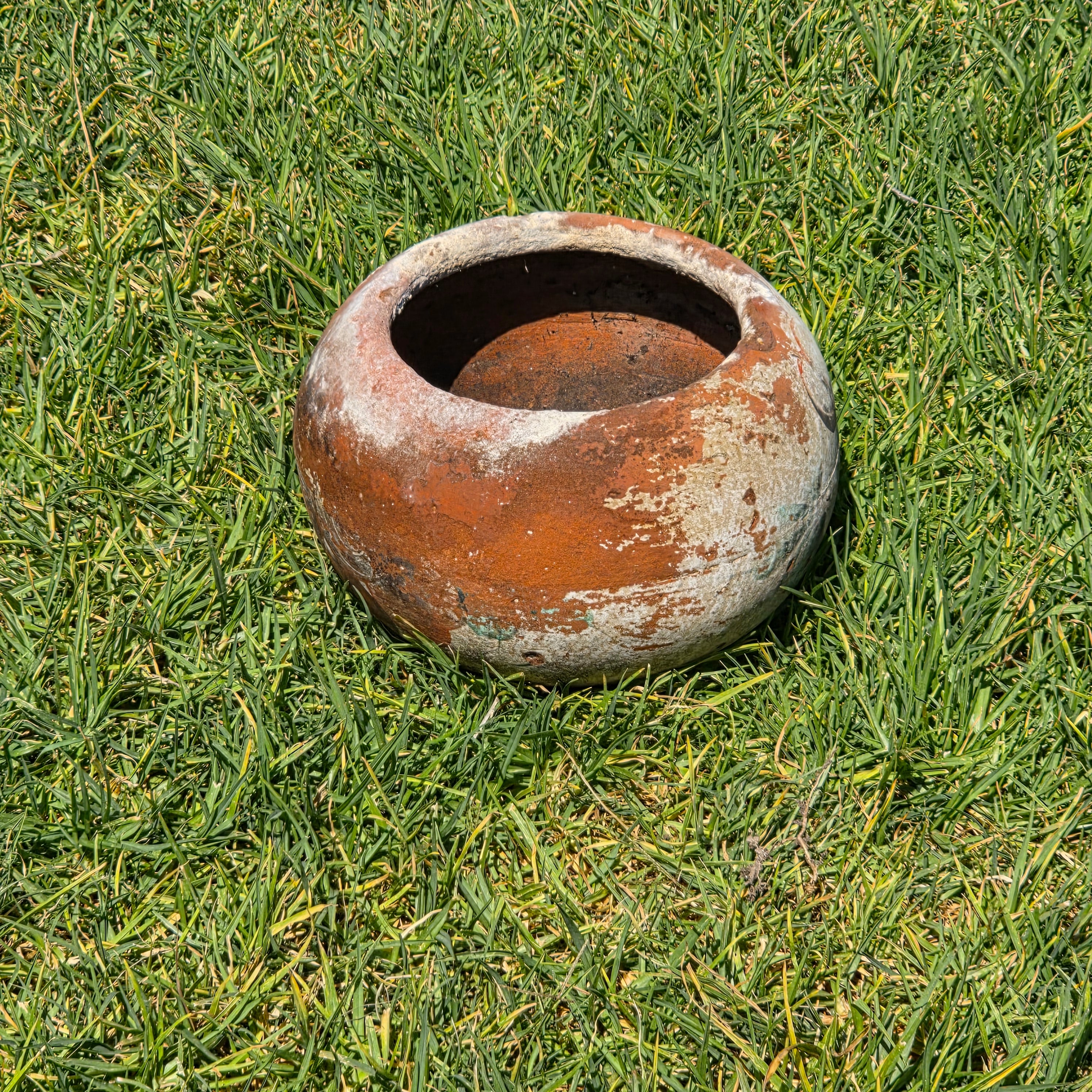 Vintage Mexican Pottery Planter Hand Painted Clay Rustic Folk Art Floral Bowl