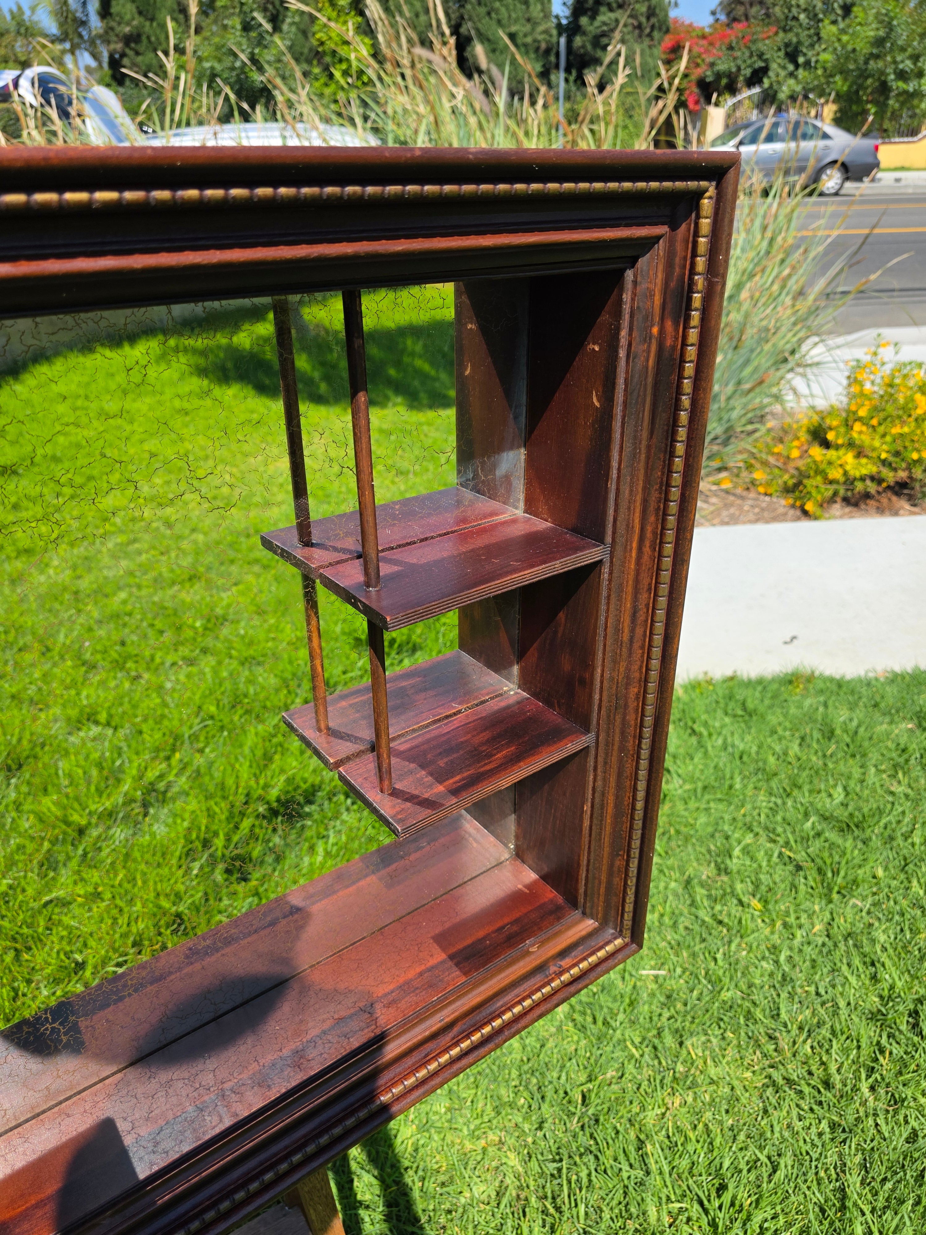 Vintage Wood Shadow Box Mirror Back Wall Display Shelf Curio Gold Vein Frame