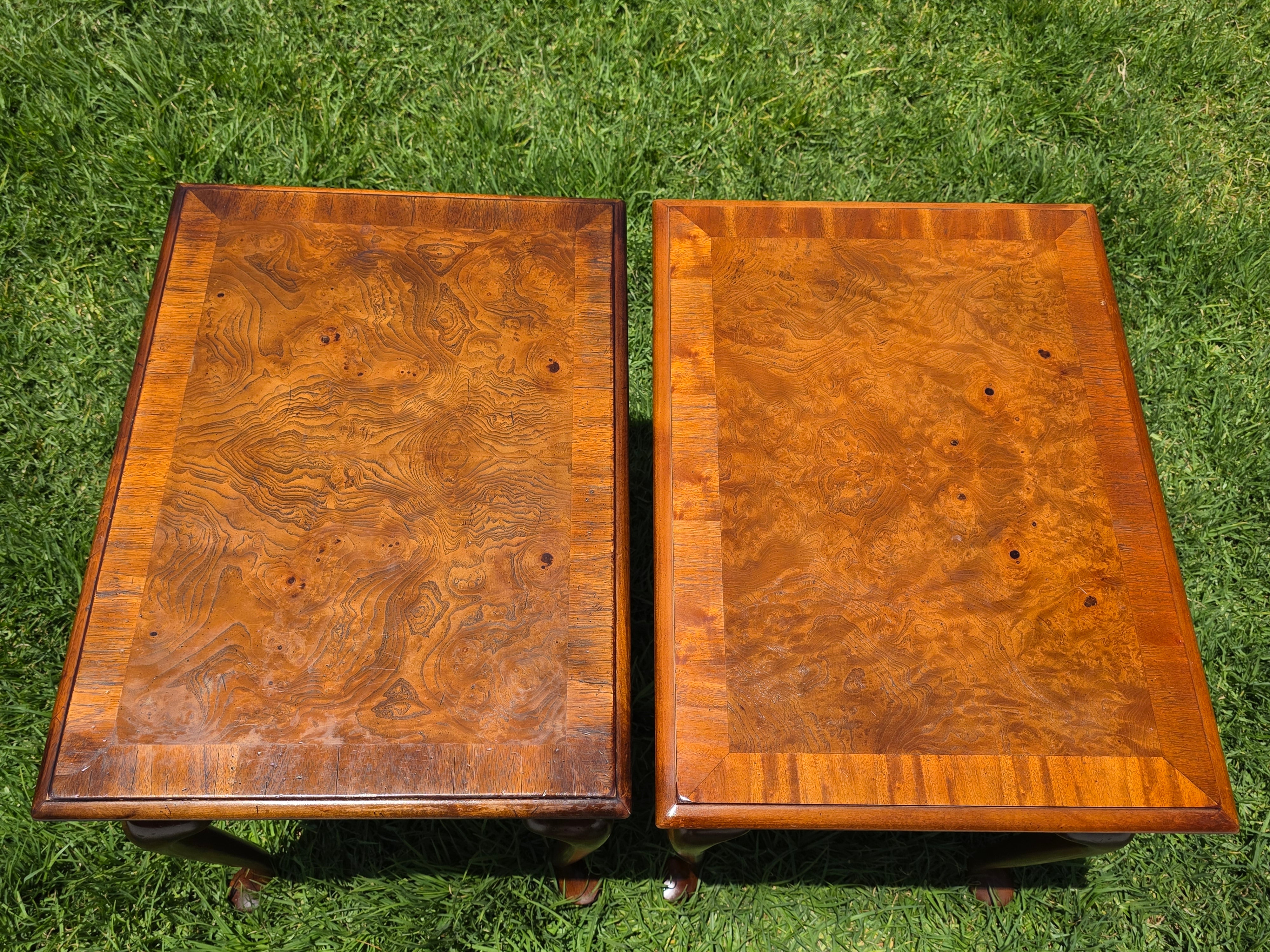 Local Pickup/ Pair Vintage Hekman Queen Anne End Side Tables Burl Wood Walnut Cabriole Legs