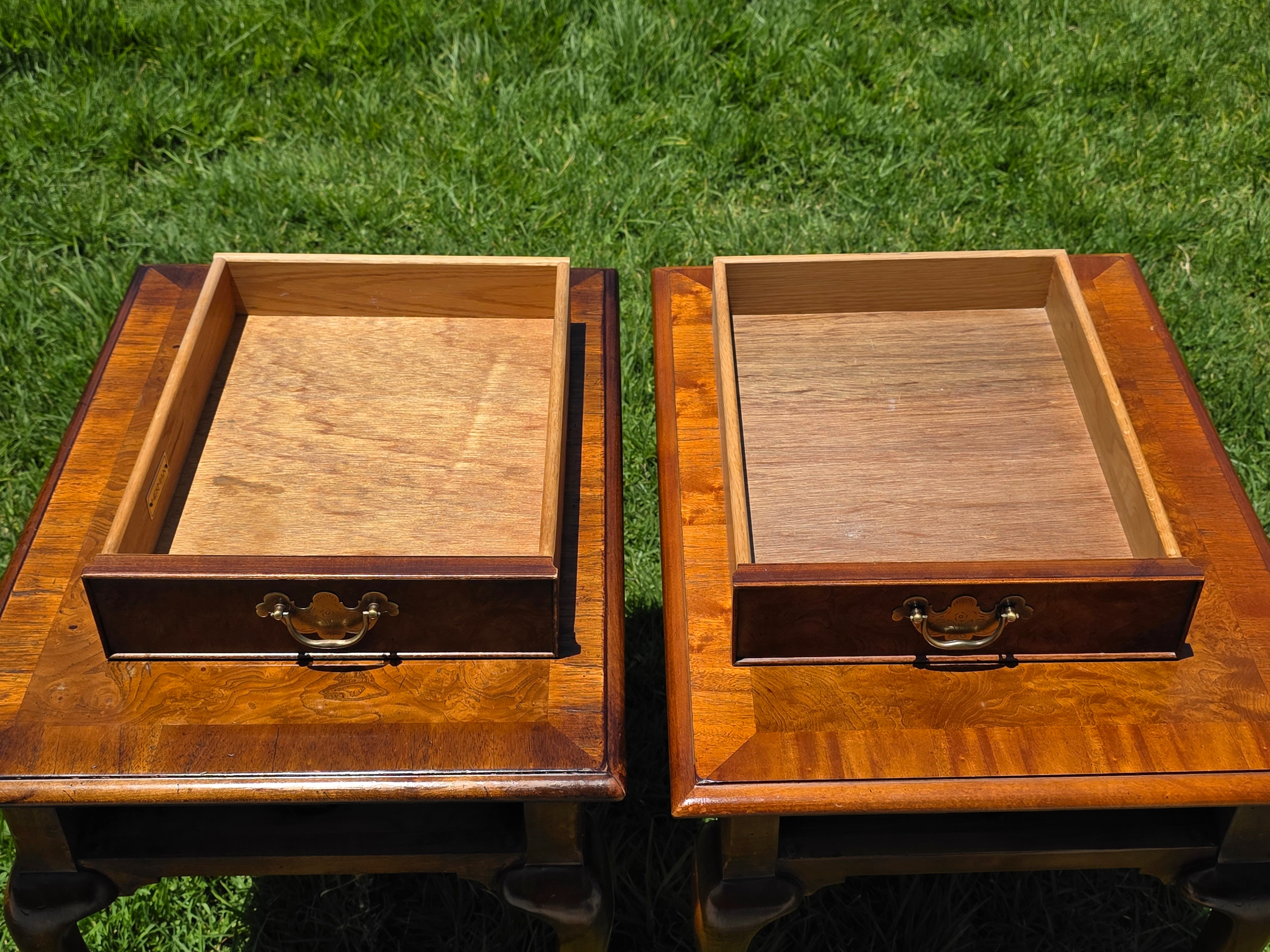 Local Pickup/ Pair Vintage Hekman Queen Anne End Side Tables Burl Wood Walnut Cabriole Legs