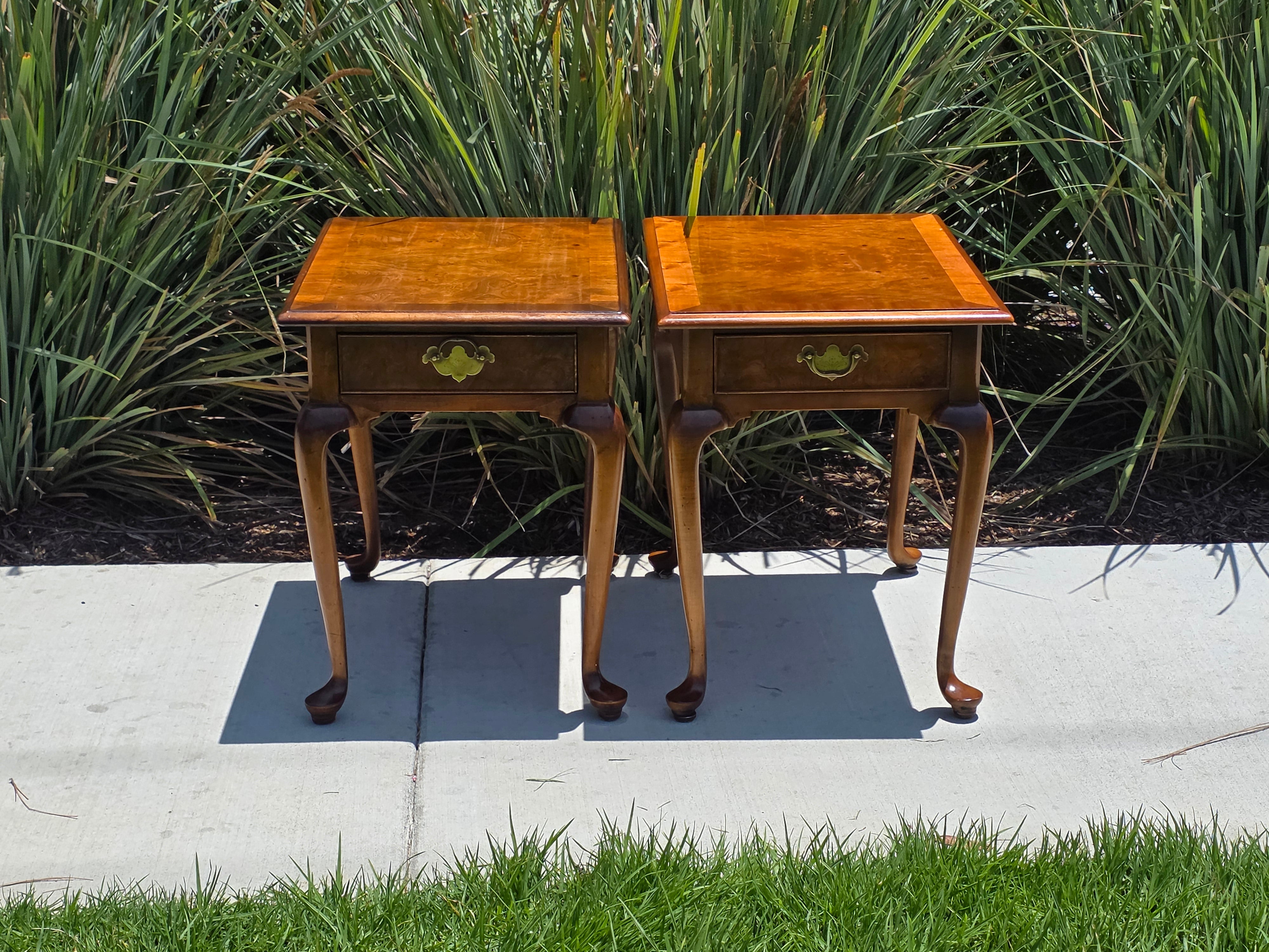 Local Pickup/ Pair Vintage Hekman Queen Anne End Side Tables Burl Wood Walnut Cabriole Legs