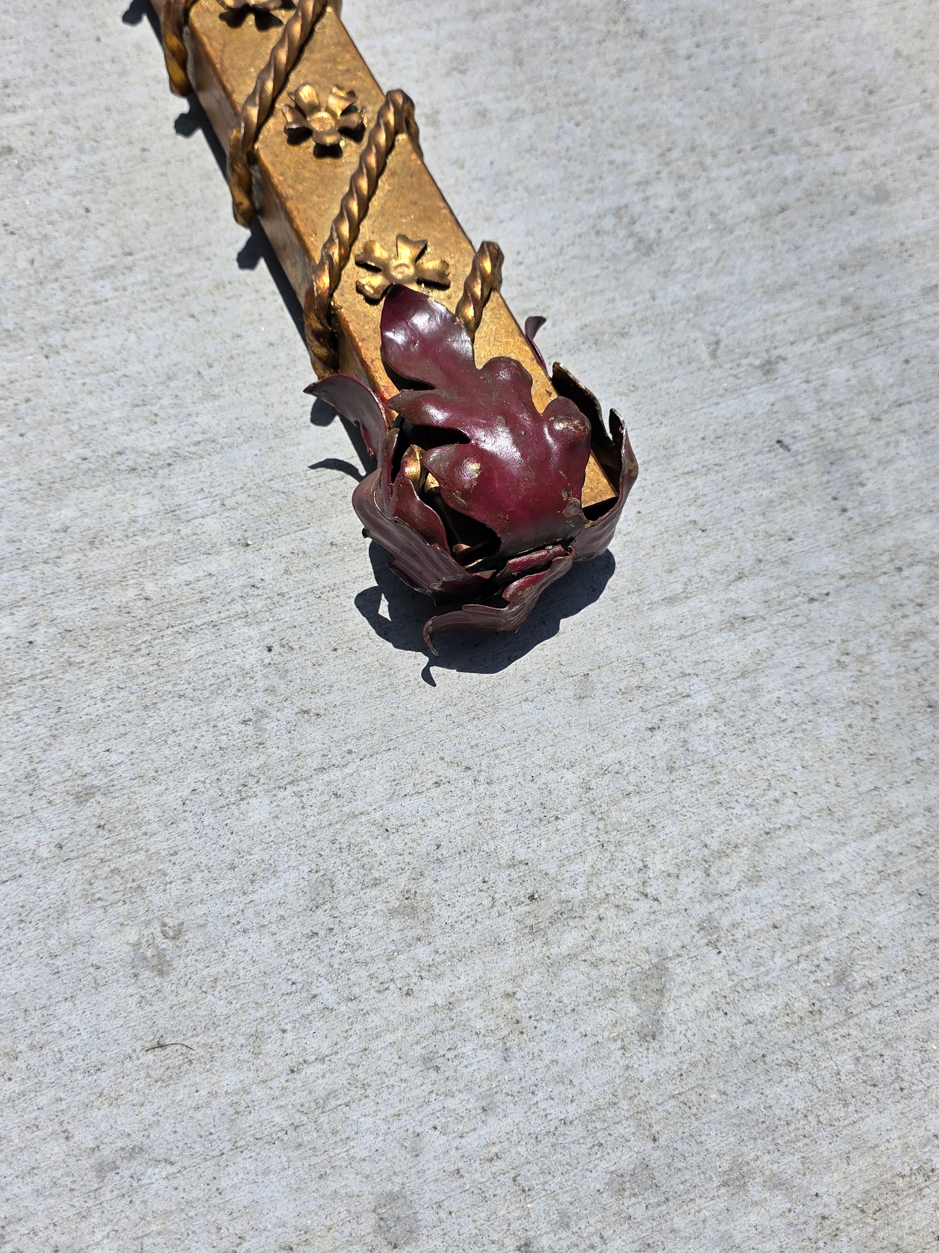 Share Pair Vintage Florentia Italy Large 40" Wall Sconce Planter Torch Gilt Metal Tole