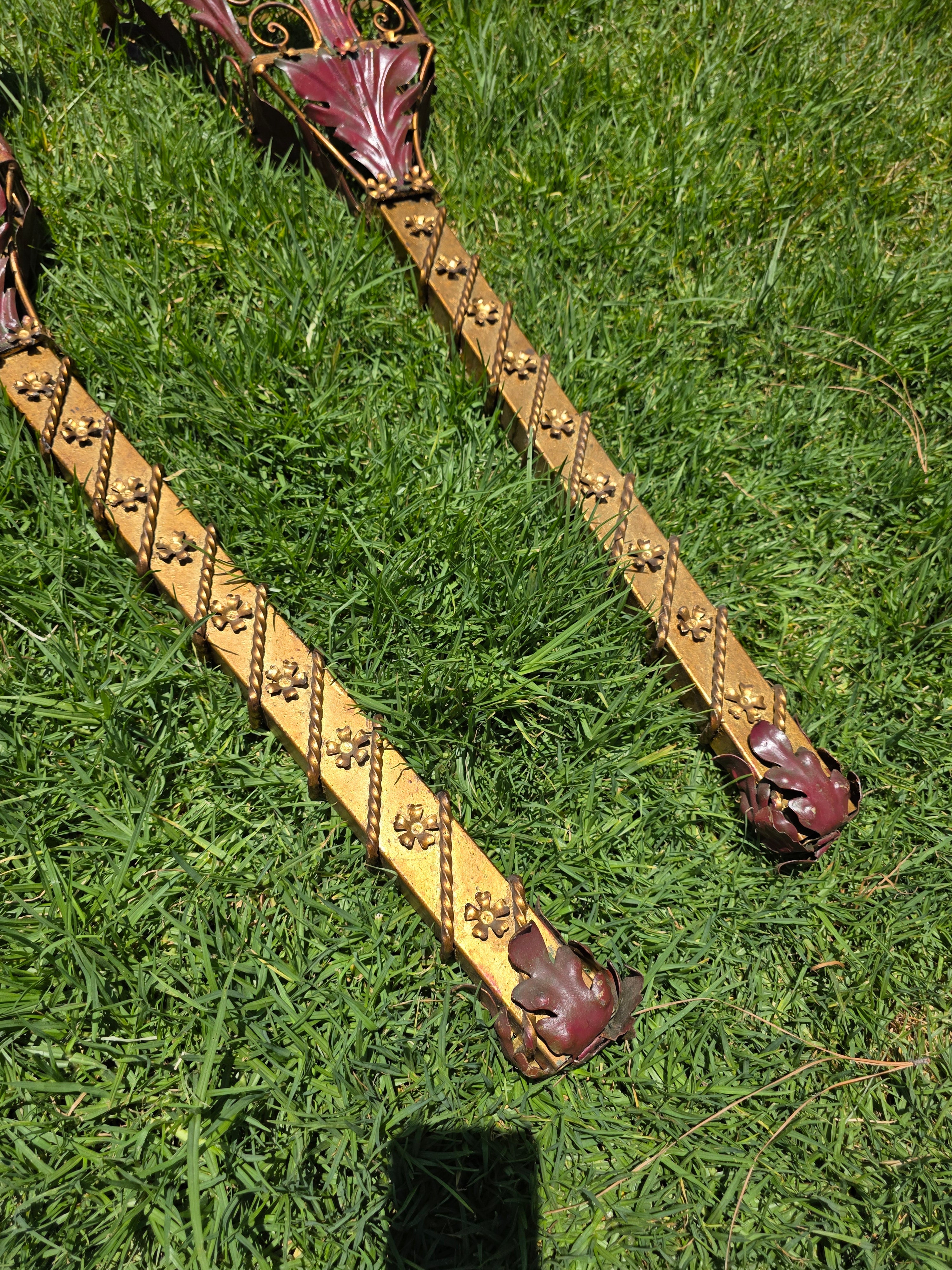 Share Pair Vintage Florentia Italy Large 40" Wall Sconce Planter Torch Gilt Metal Tole