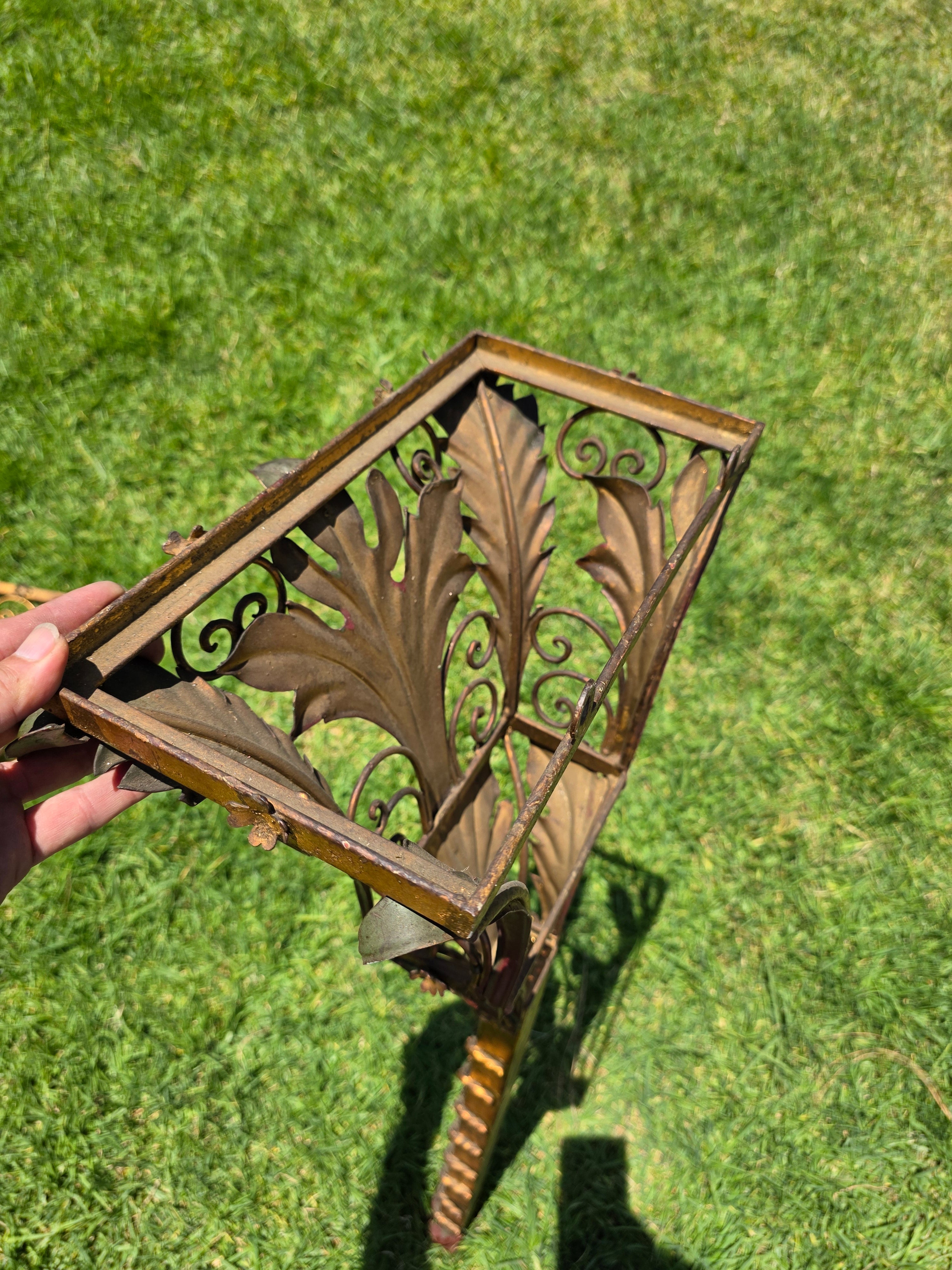 Share Pair Vintage Florentia Italy Large 40" Wall Sconce Planter Torch Gilt Metal Tole