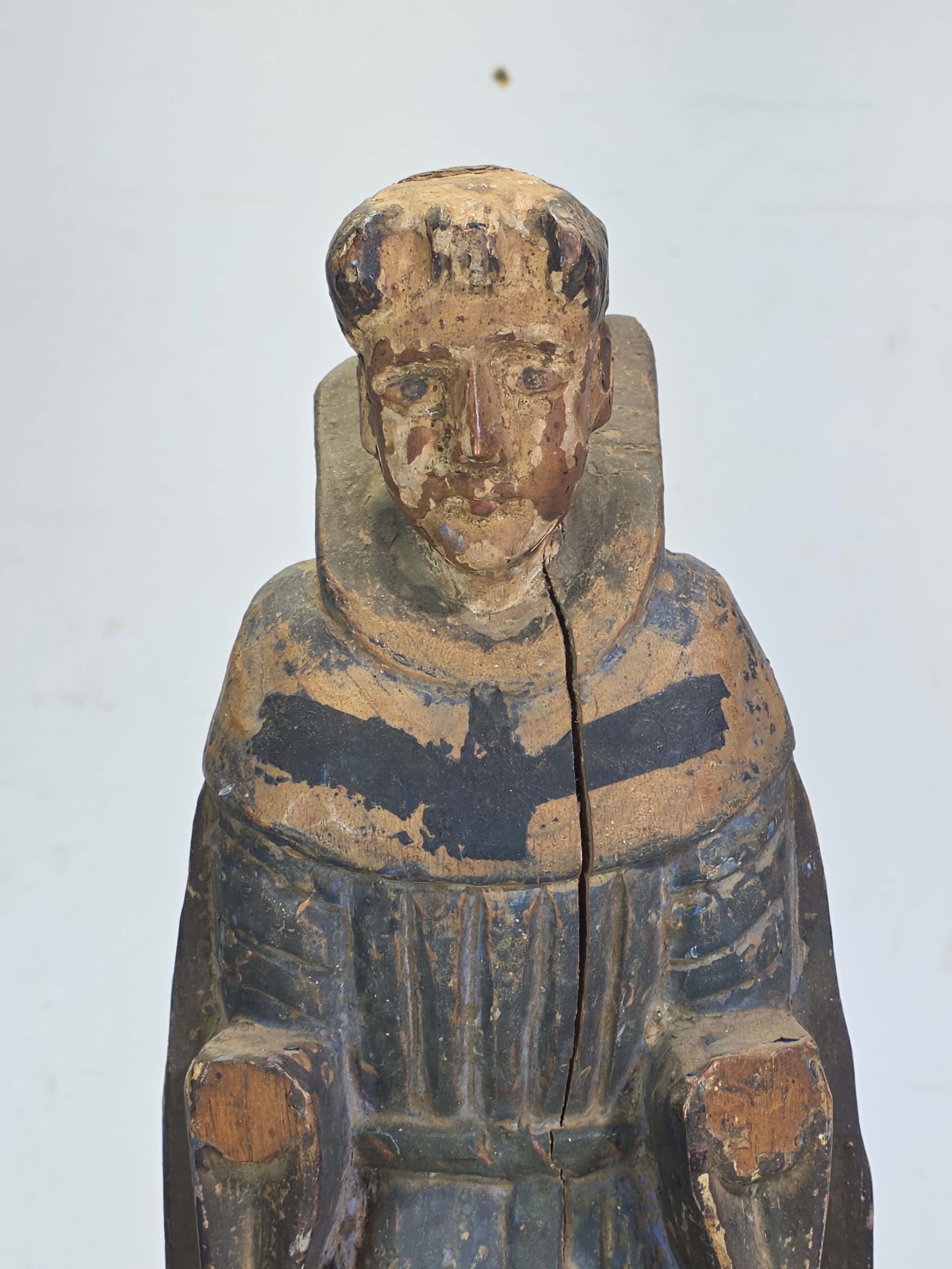 Antique Spanish Colonial Santo Bulto Wood Carving Monk Figure Saint Dominic 20"