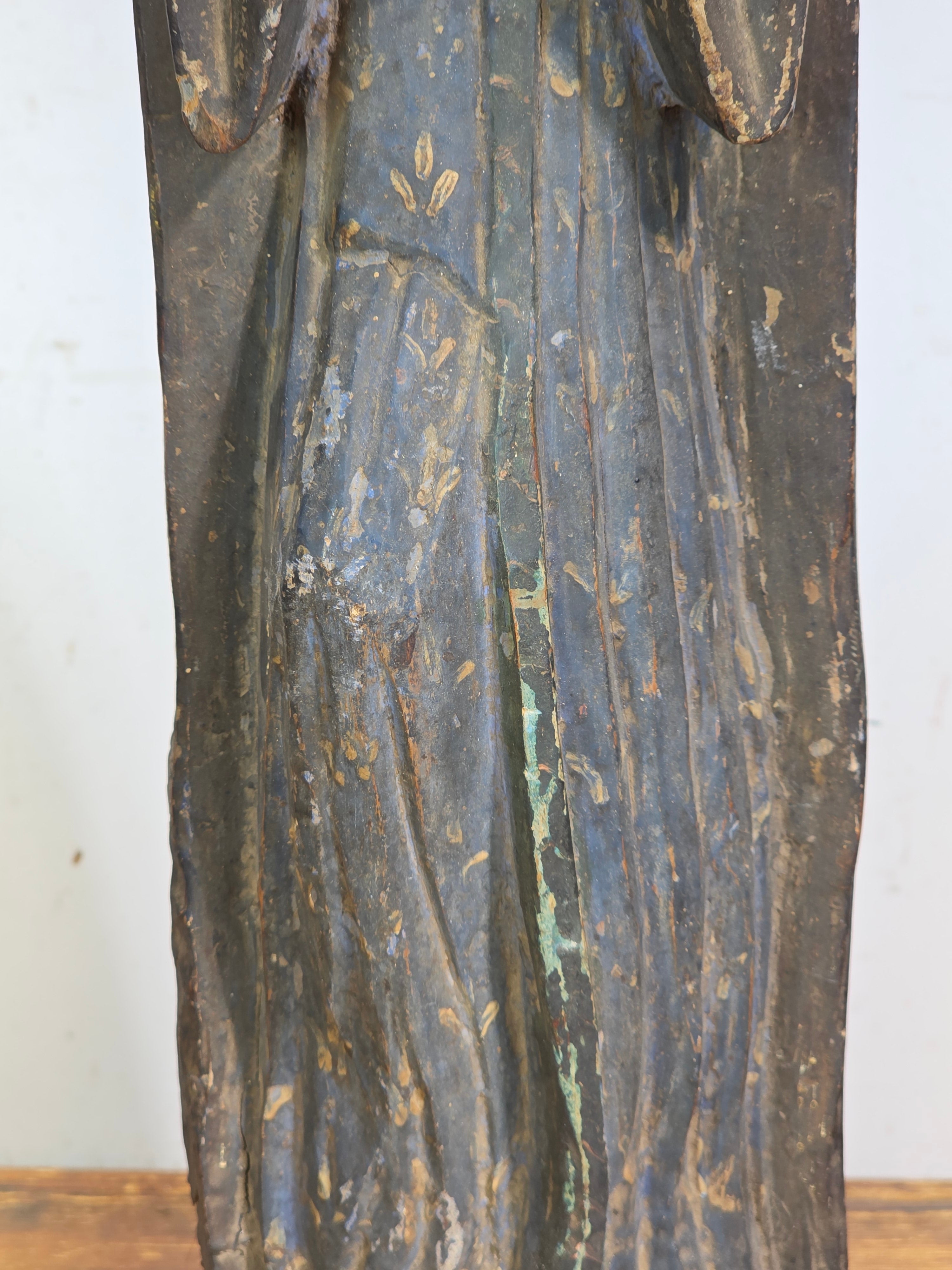Antique Spanish Colonial Santo Bulto Wood Carving Monk Figure Saint Dominic 20"