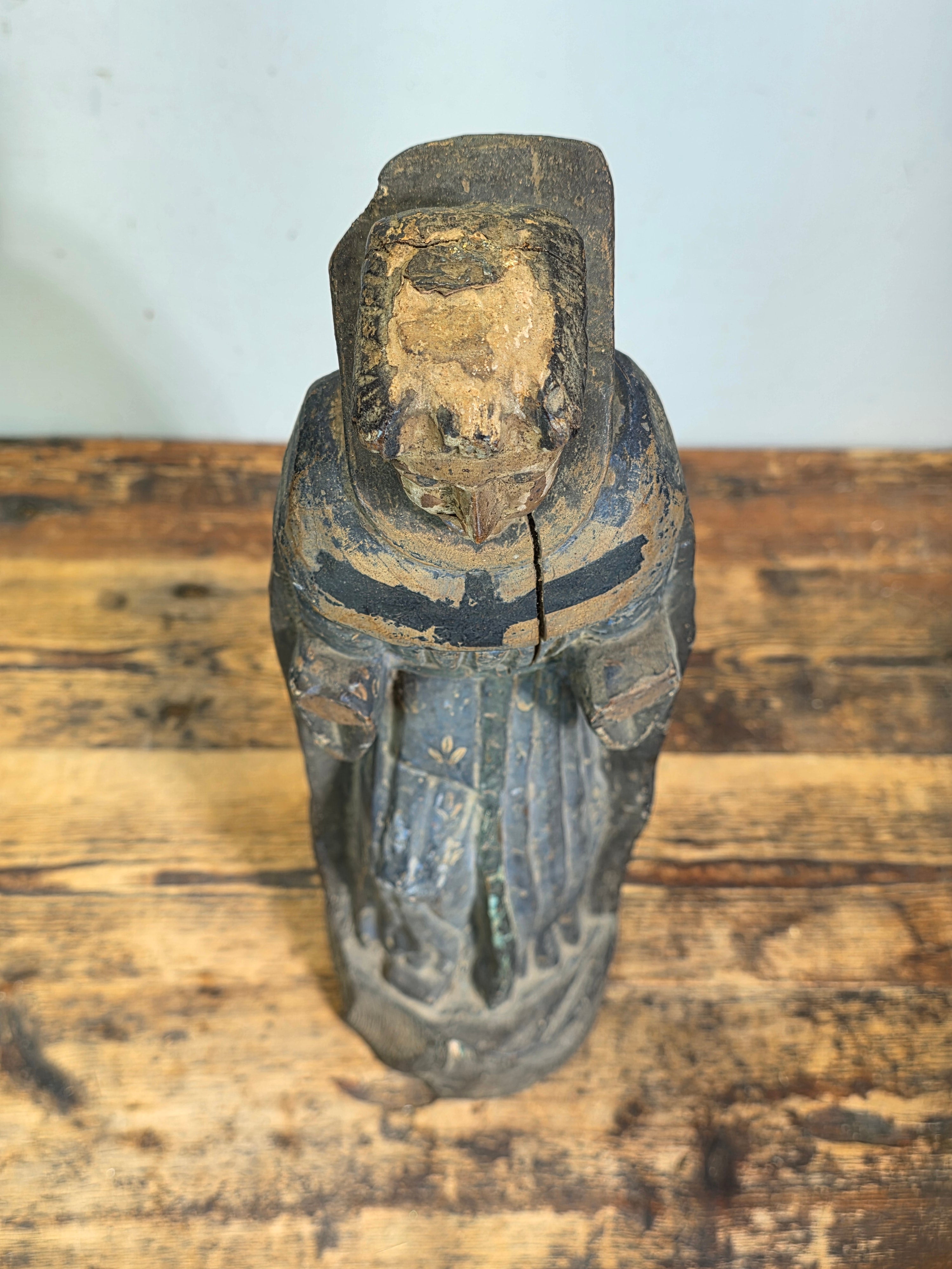 Antique Spanish Colonial Santo Bulto Wood Carving Monk Figure Saint Dominic 20"