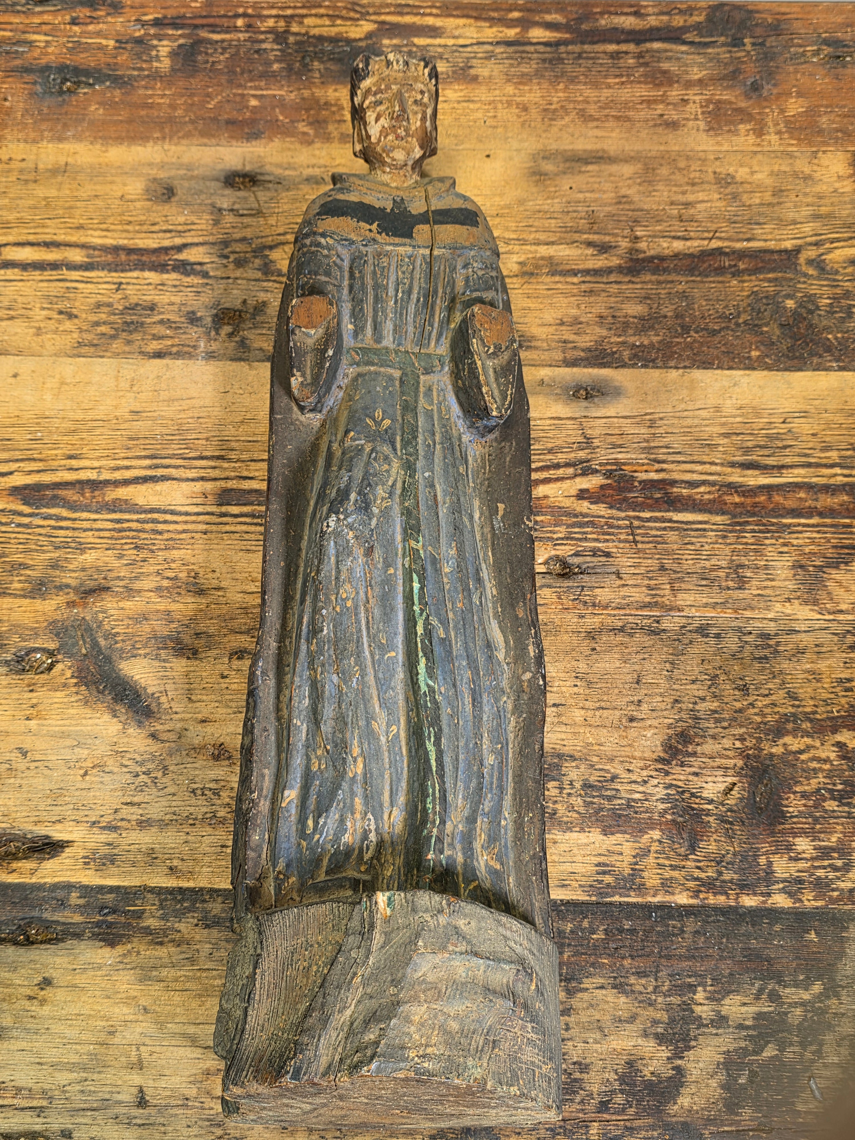 Antique Spanish Colonial Santo Bulto Wood Carving Monk Figure Saint Dominic 20"