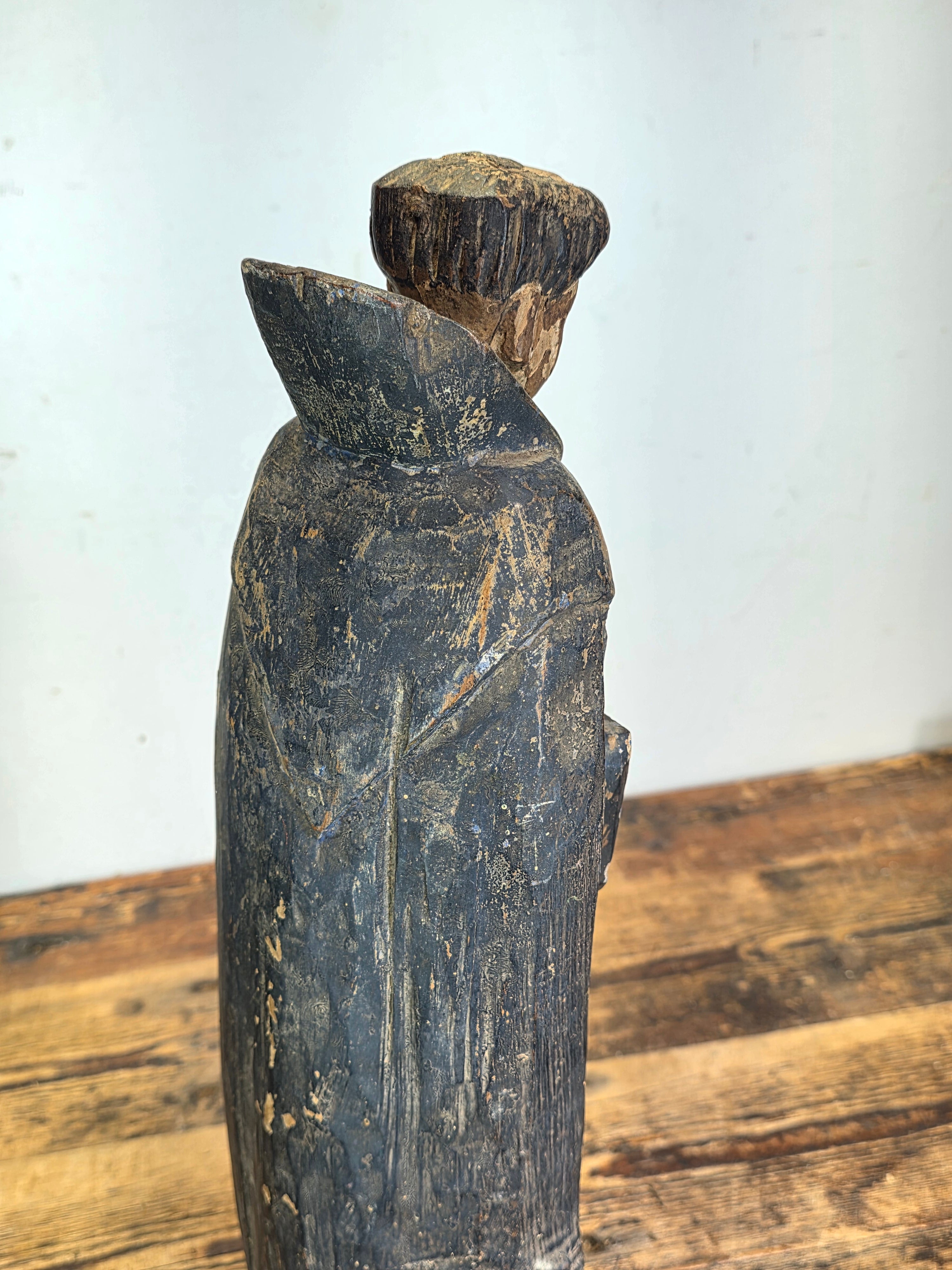 Antique Spanish Colonial Santo Bulto Wood Carving Monk Figure Saint Dominic 20"